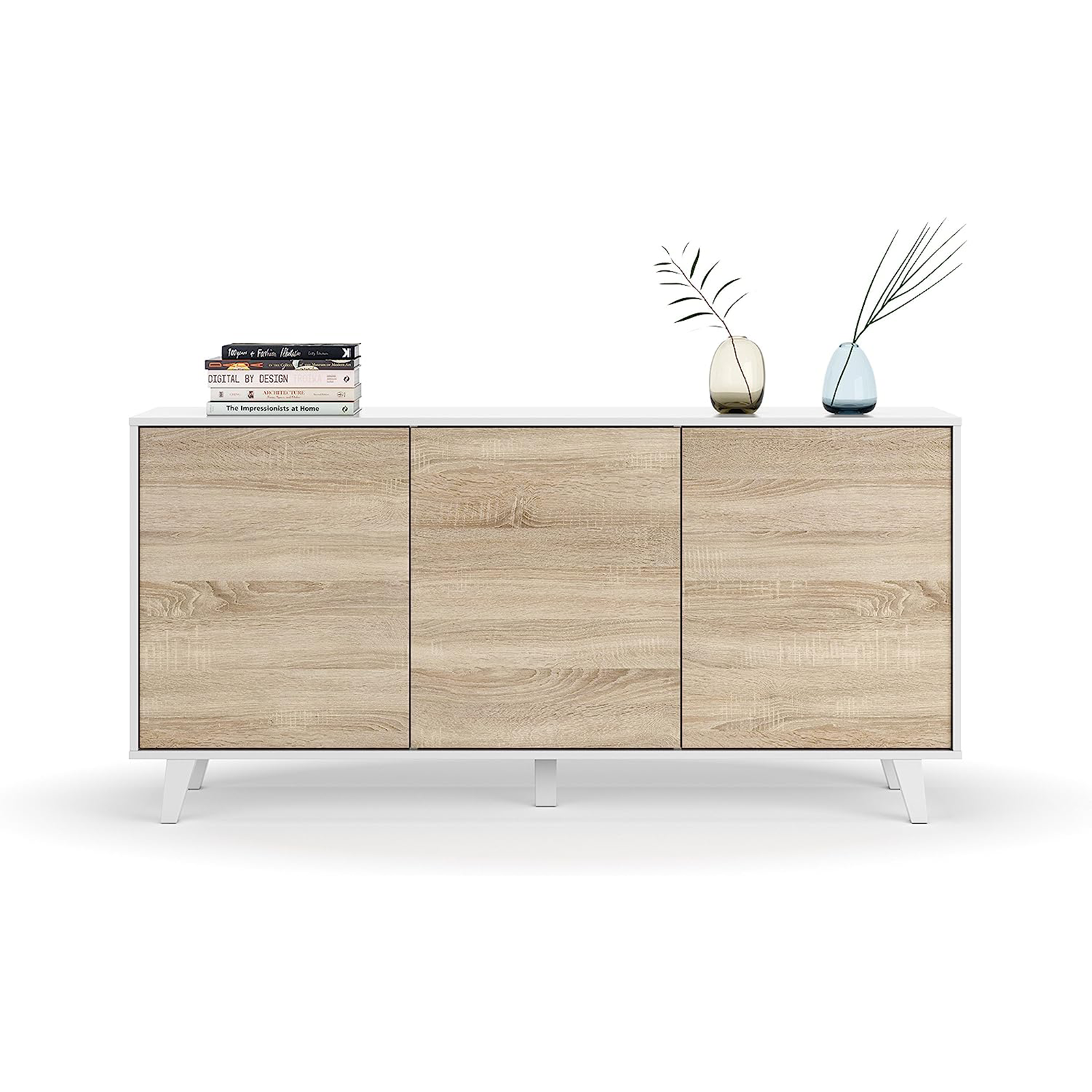 Madia credenza 3 ante "Zaiken" rovere e bianco da soggiorno cm 154x41 75h