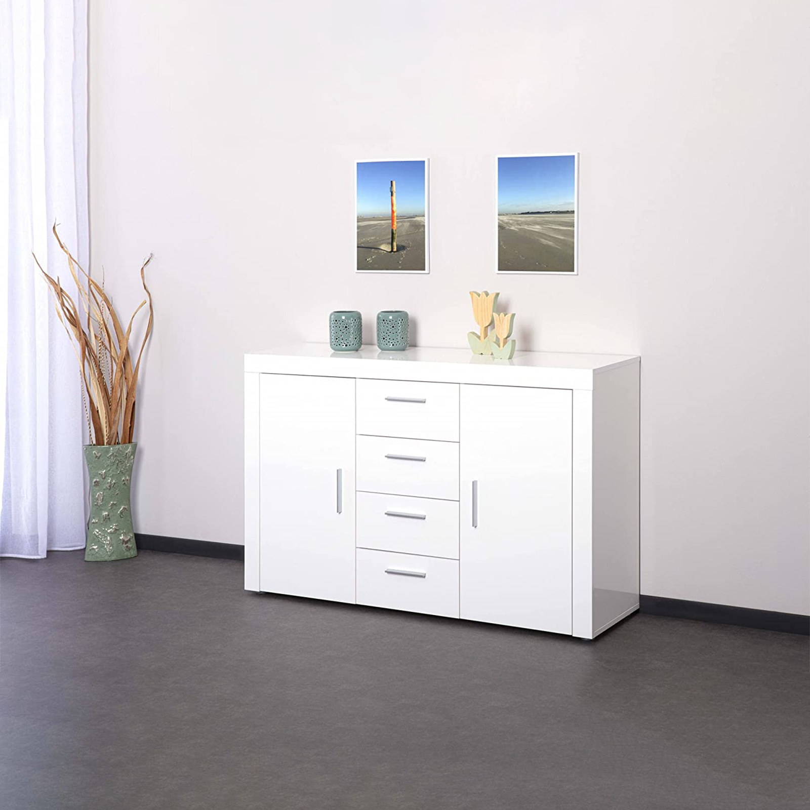 Buffet buffet en bois Corbet, commode laquée blanc, 134x40 cm, 86h
