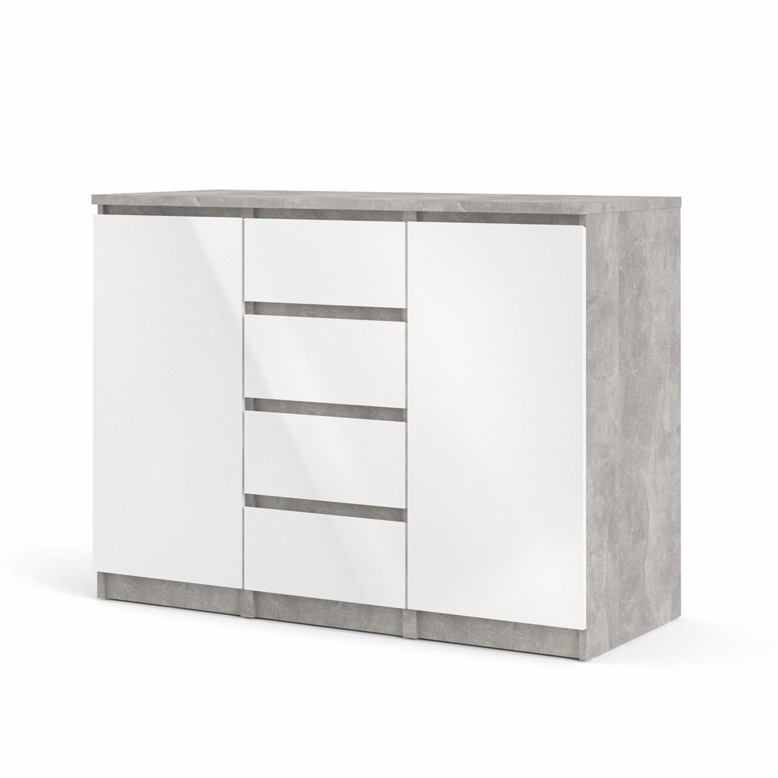 Madia credenza a buffet in legno "Naia" mobile cassettiera bianco e cemento