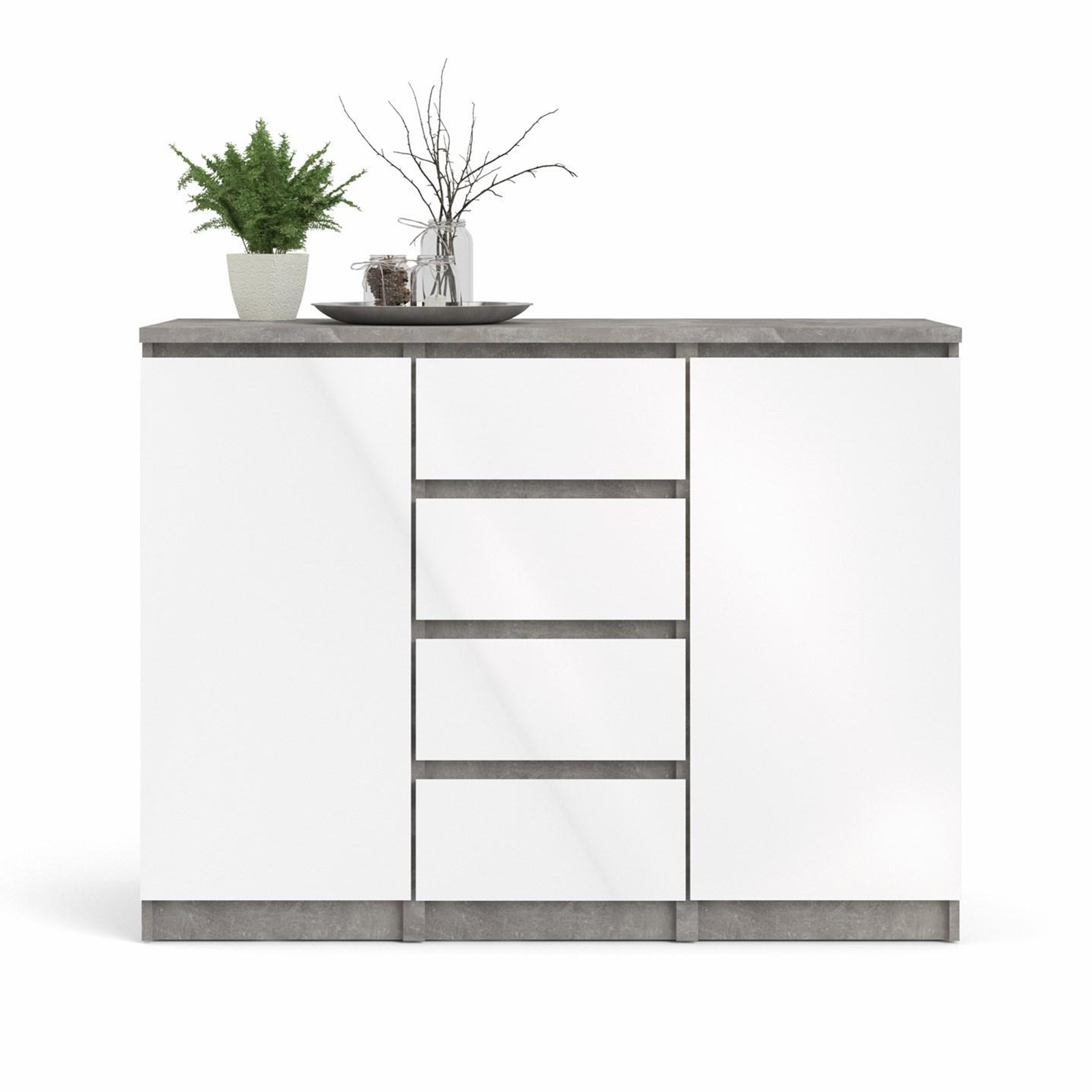 Madia credenza a buffet in legno "Naia" mobile cassettiera bianco e cemento