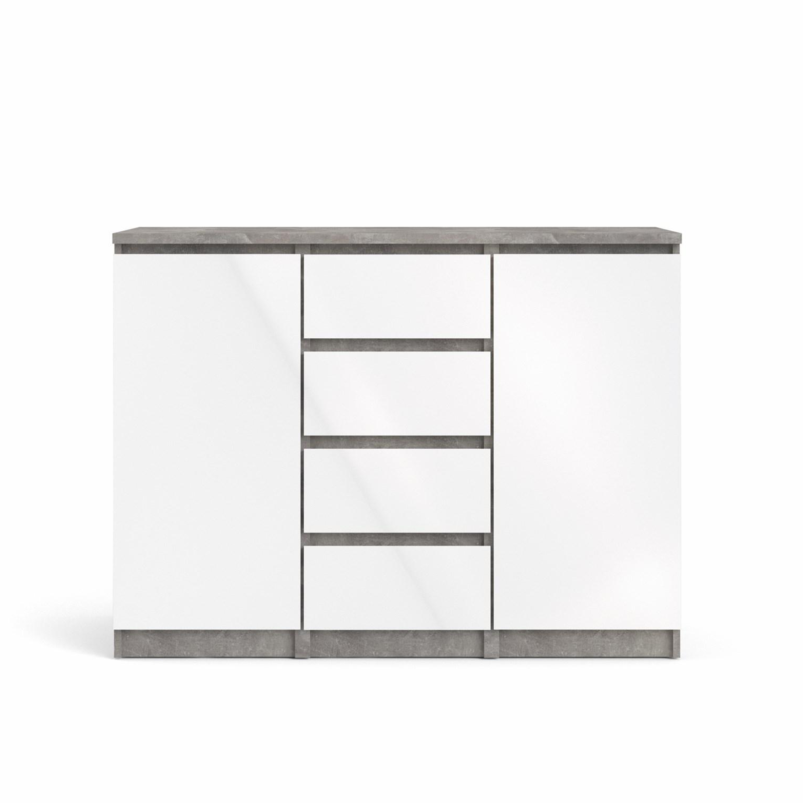Madia credenza a buffet in legno "Naia" mobile cassettiera bianco e cemento