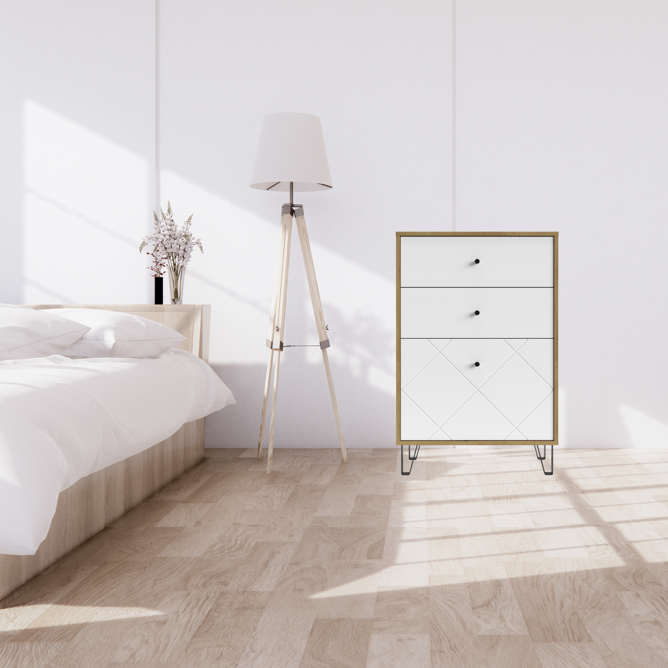 Set mobili da soggiorno "Living Bollo" in legno rovere artisan e bianco