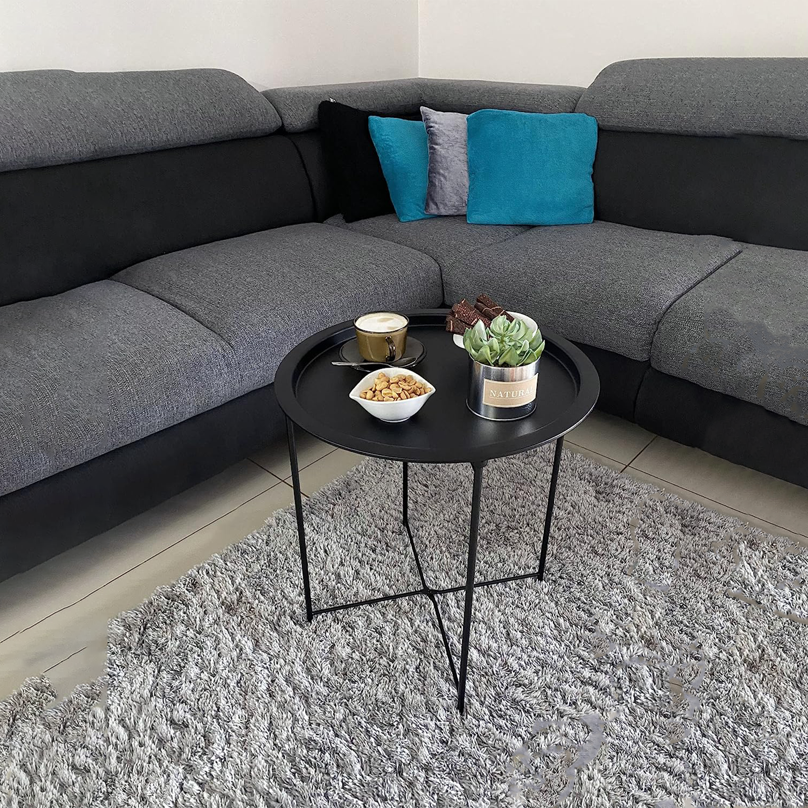 Tavolino basso da caffè "Noemi" tavolo per soggiorno in metallo nero cm 42x42 52h