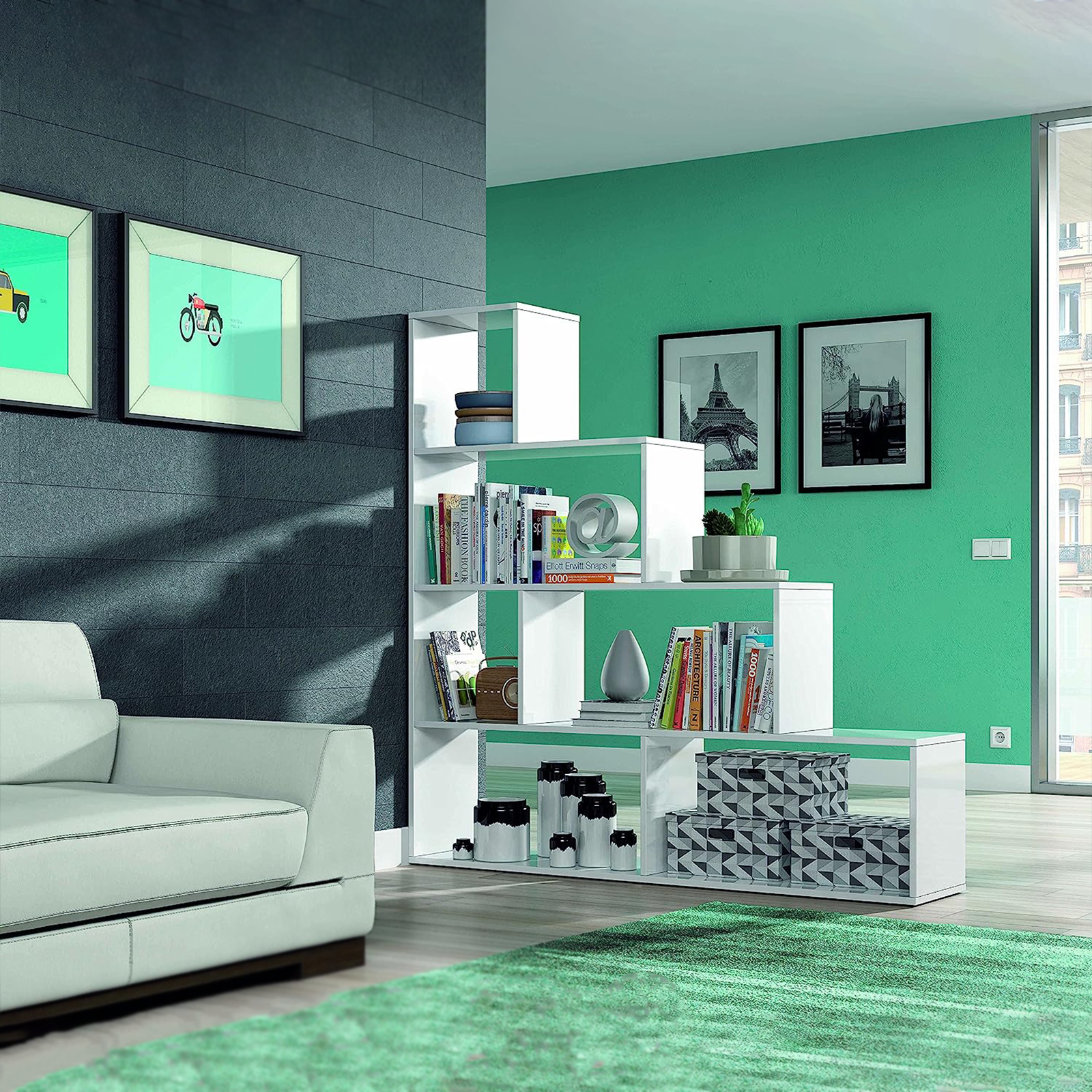 Klum Librería canadiense moderna con 6 estantes para salón 145x29 cm 145h