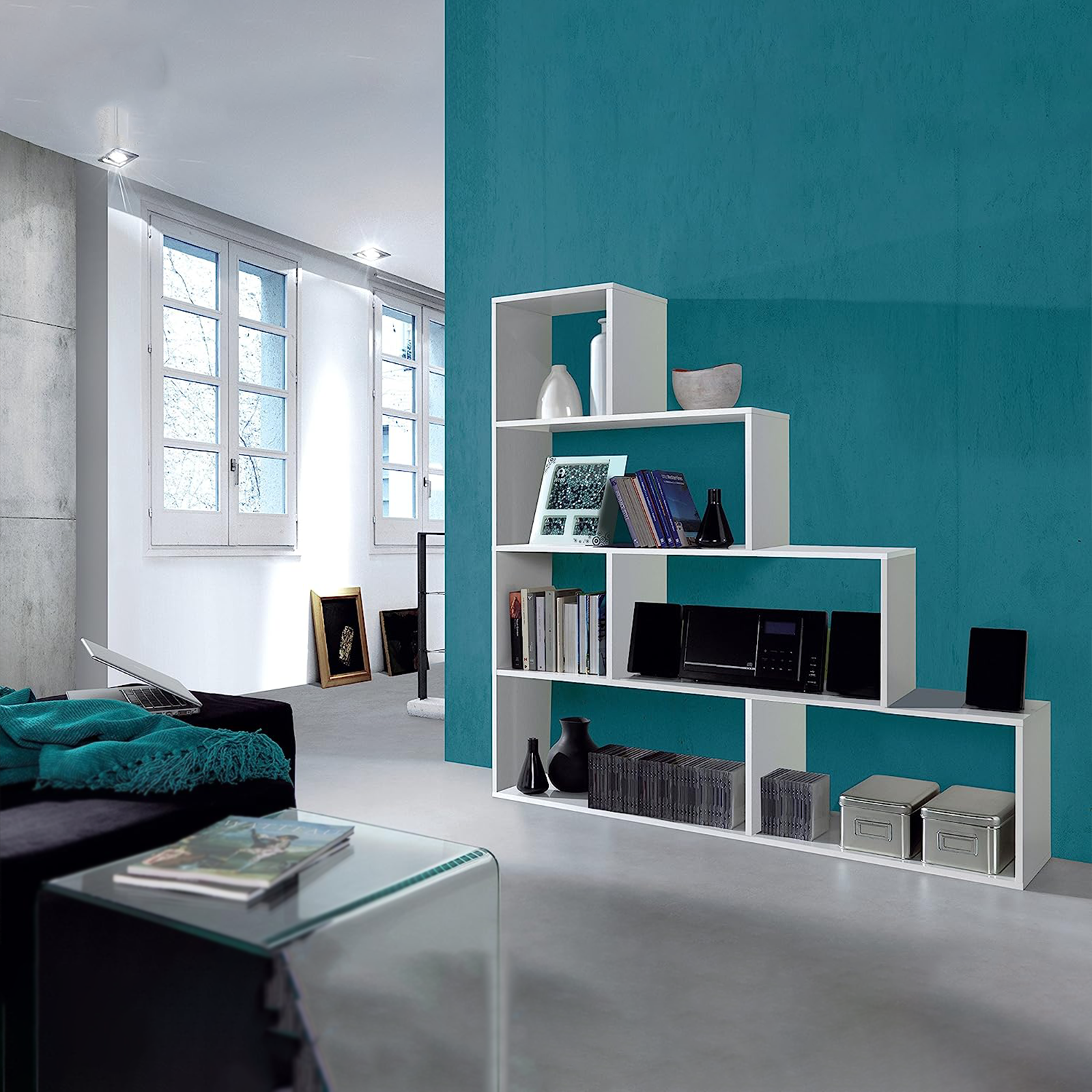 Klum Librería canadiense moderna con 6 estantes para salón 145x29 cm 145h