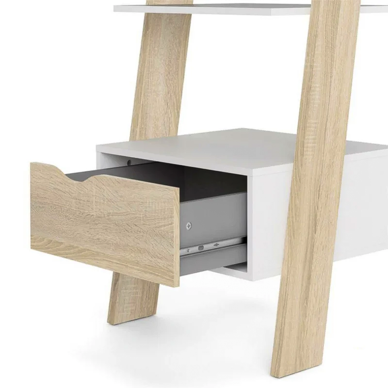 Etagère bibliothèque Oslo avec 4 étagères et 1 tiroir moderne en chêne blanc 55x44 cm 180h