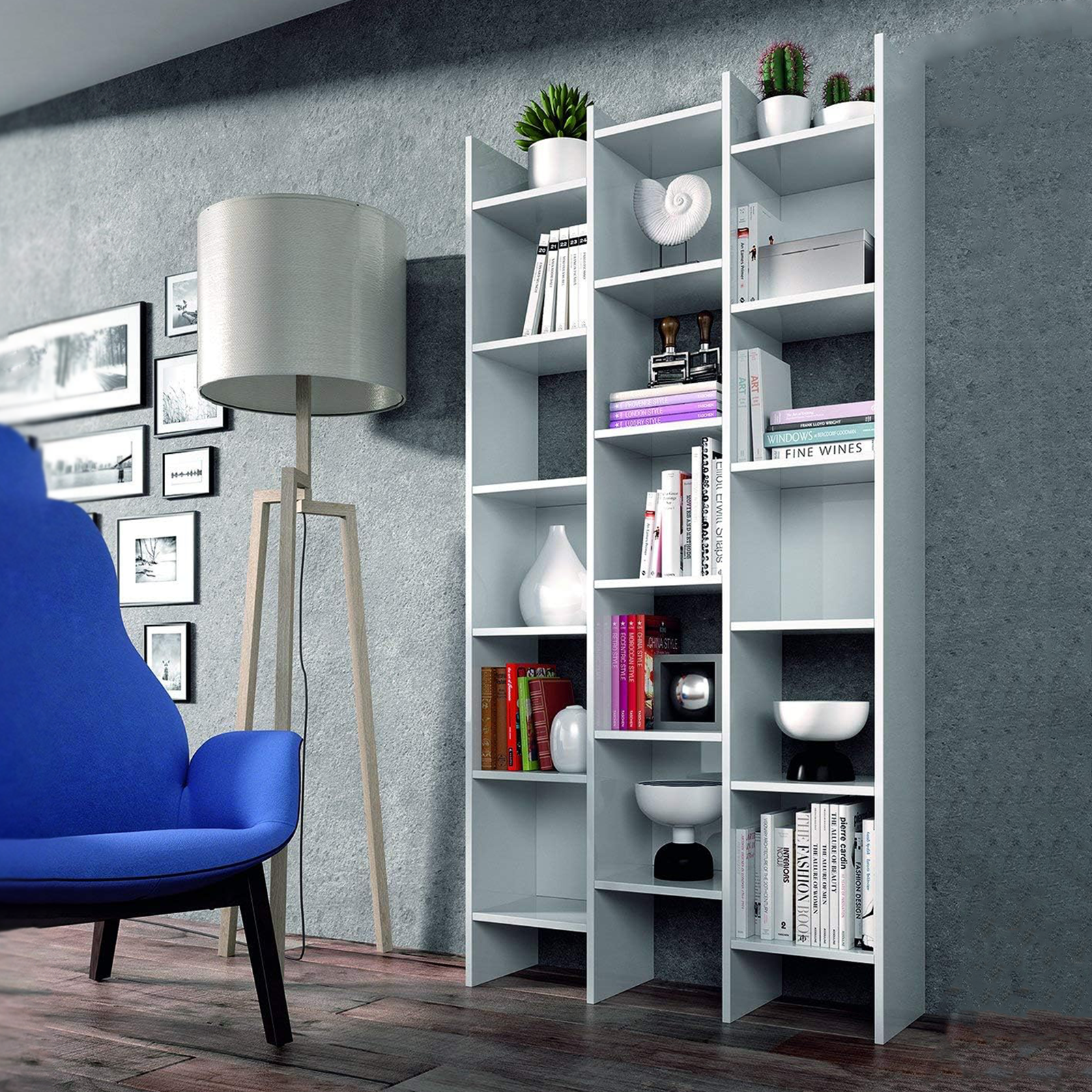 Librería italiana alta abierta con 15 estantes de madera 96x25 cm 192h