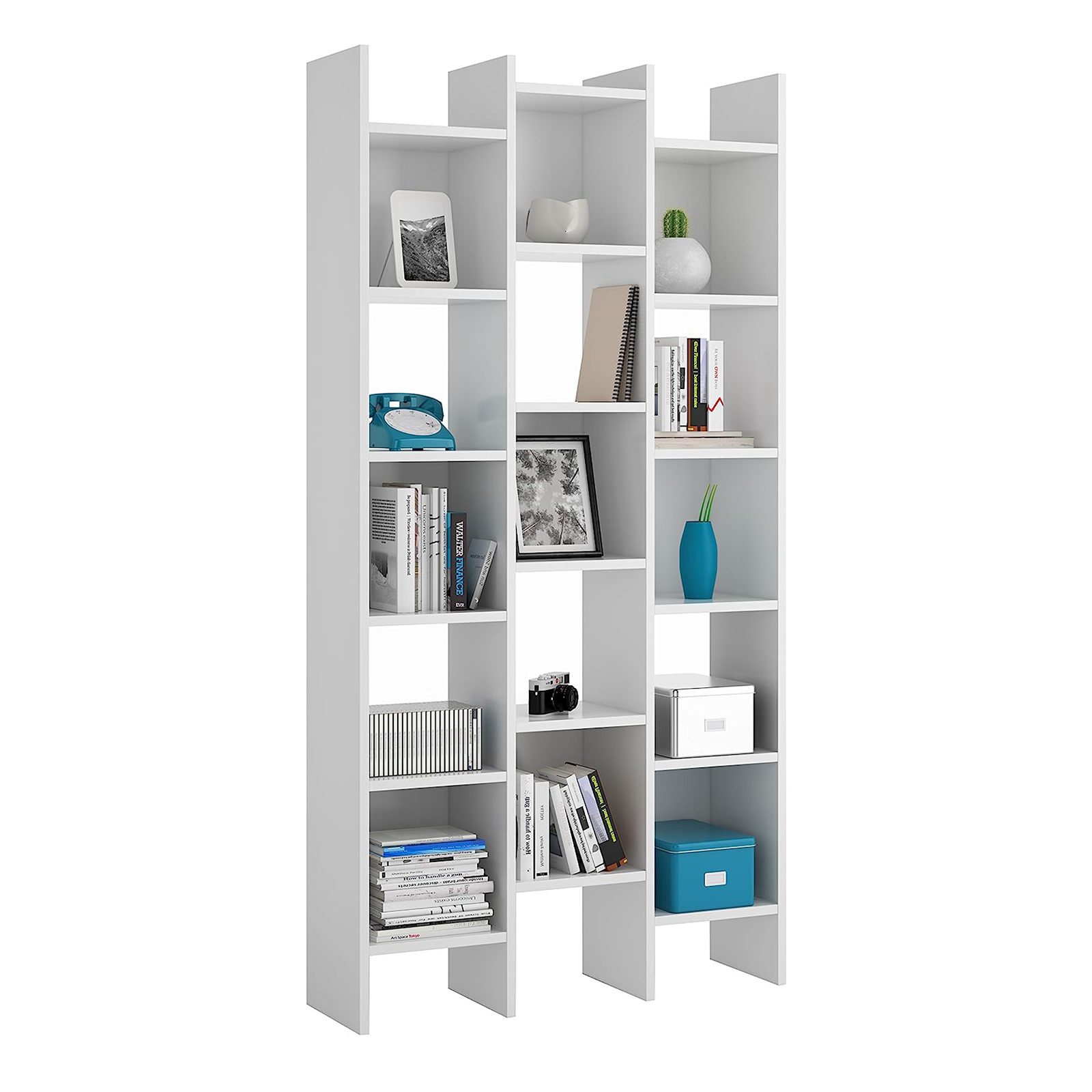 Librería italiana alta abierta con 15 estantes de madera 96x25 cm 192h