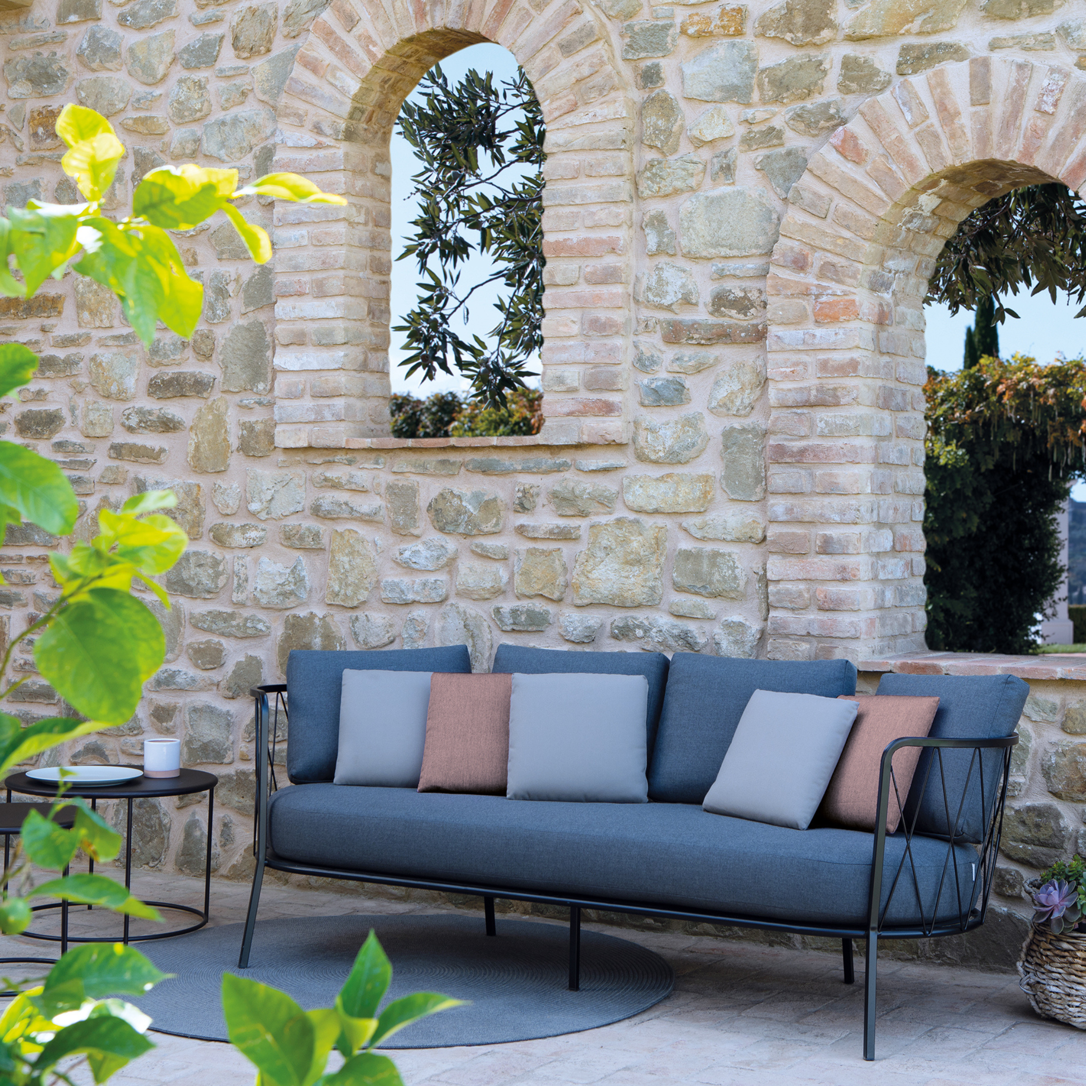 Divano 3 posti in metallo zincato "Daisy14" sofà lounge da giardino cm 220x80 71h