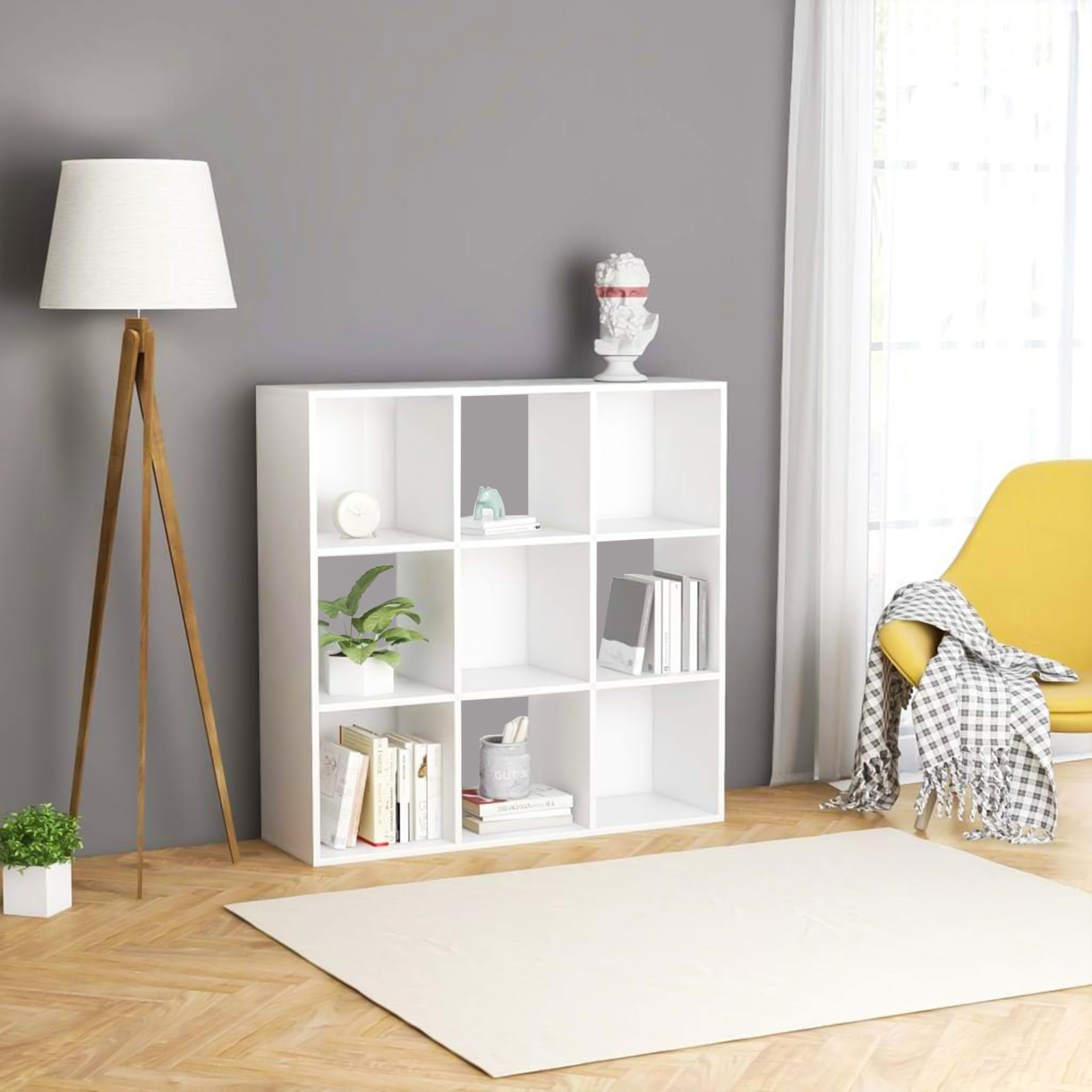Libreria a giorno "Cubo" con 9 vani in legno melaminico cm 91x30 91h