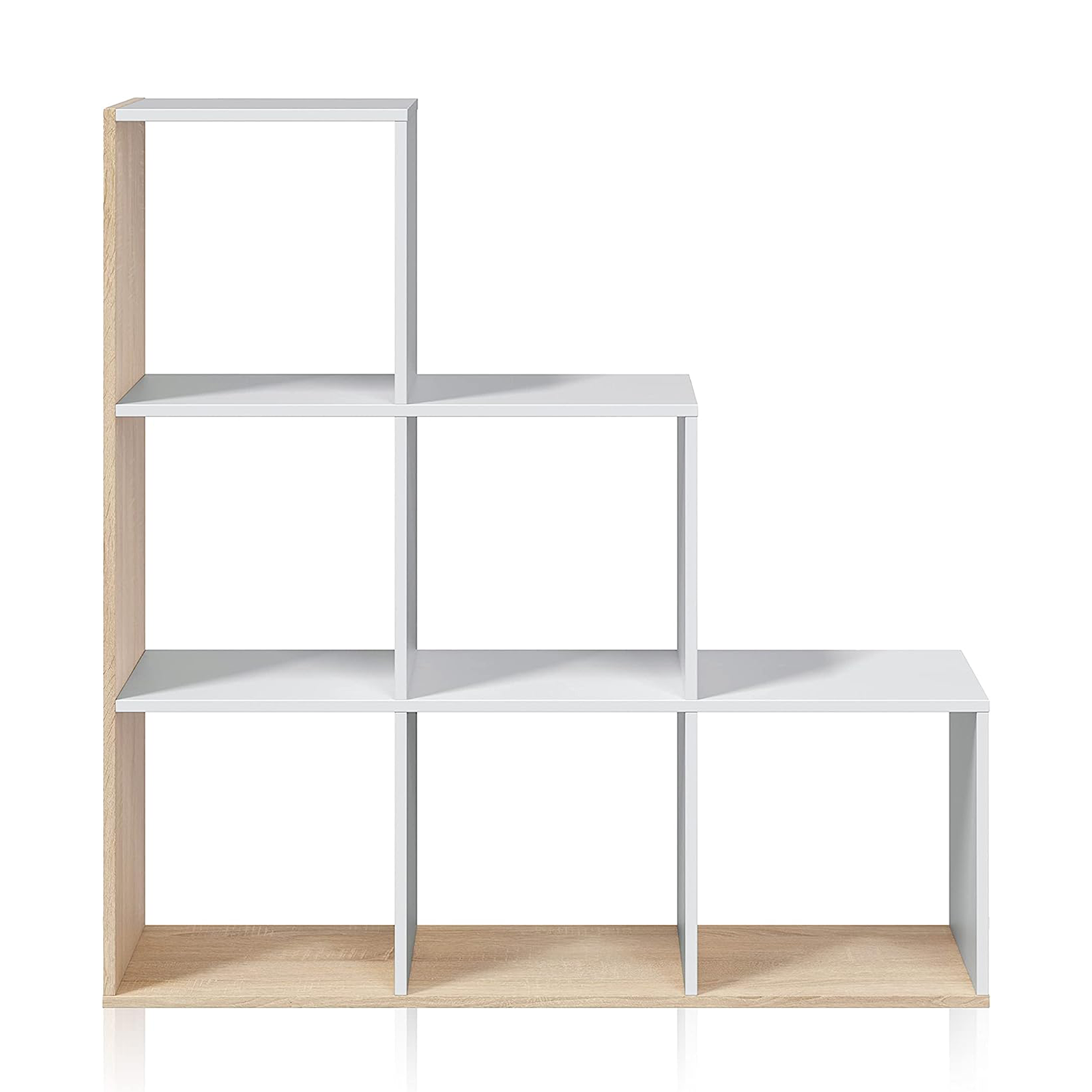 Librería abierta Box con 6 compartimentos blanco y roble en madera melamina 108x28 cm 110h