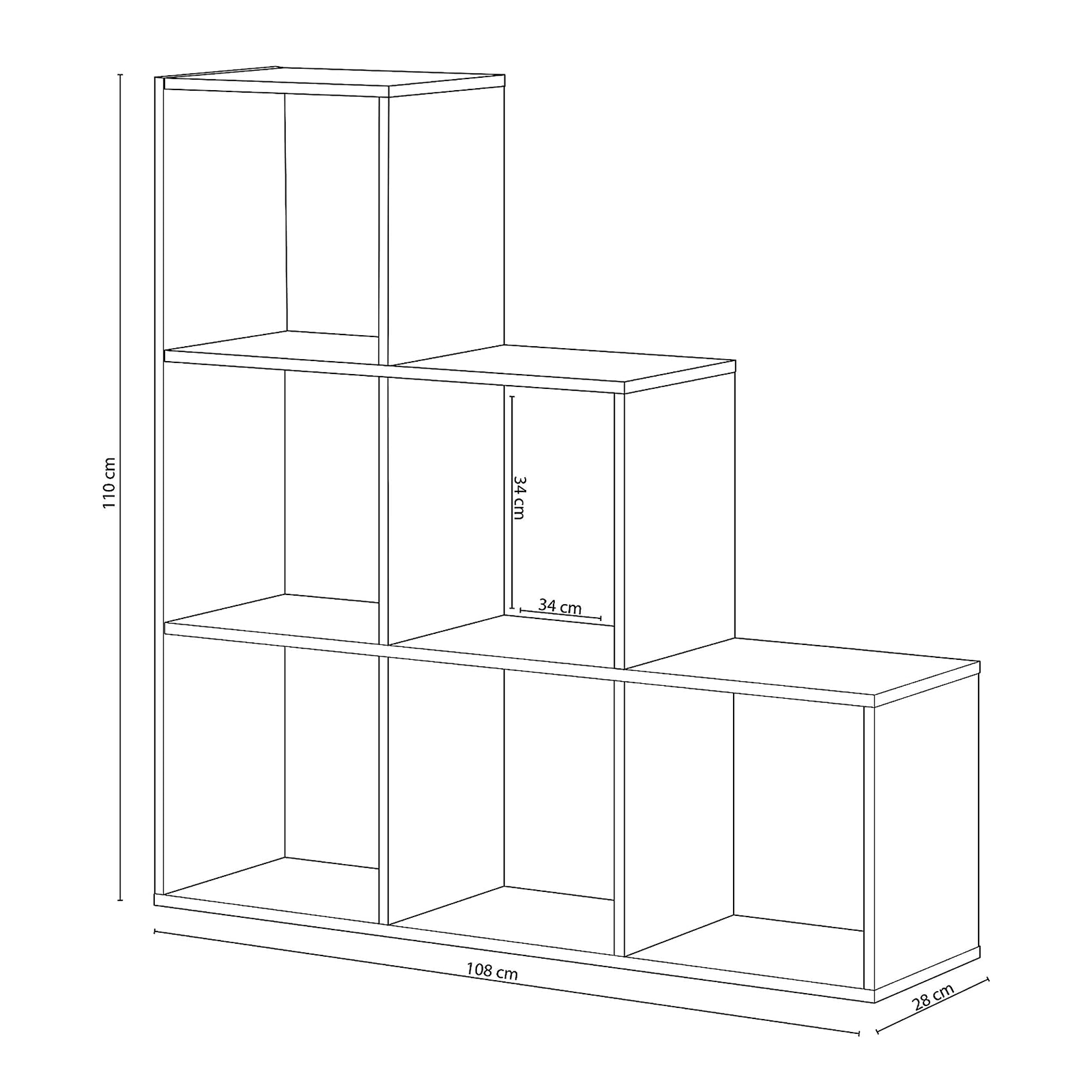 Librería abierta Box con 6 compartimentos blanco y roble en madera melamina 108x28 cm 110h