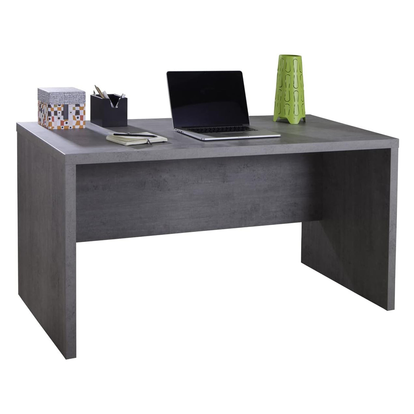 Scrivania Parigi in legno e rifiniture laterali in simil cemento cm 140x69 74h