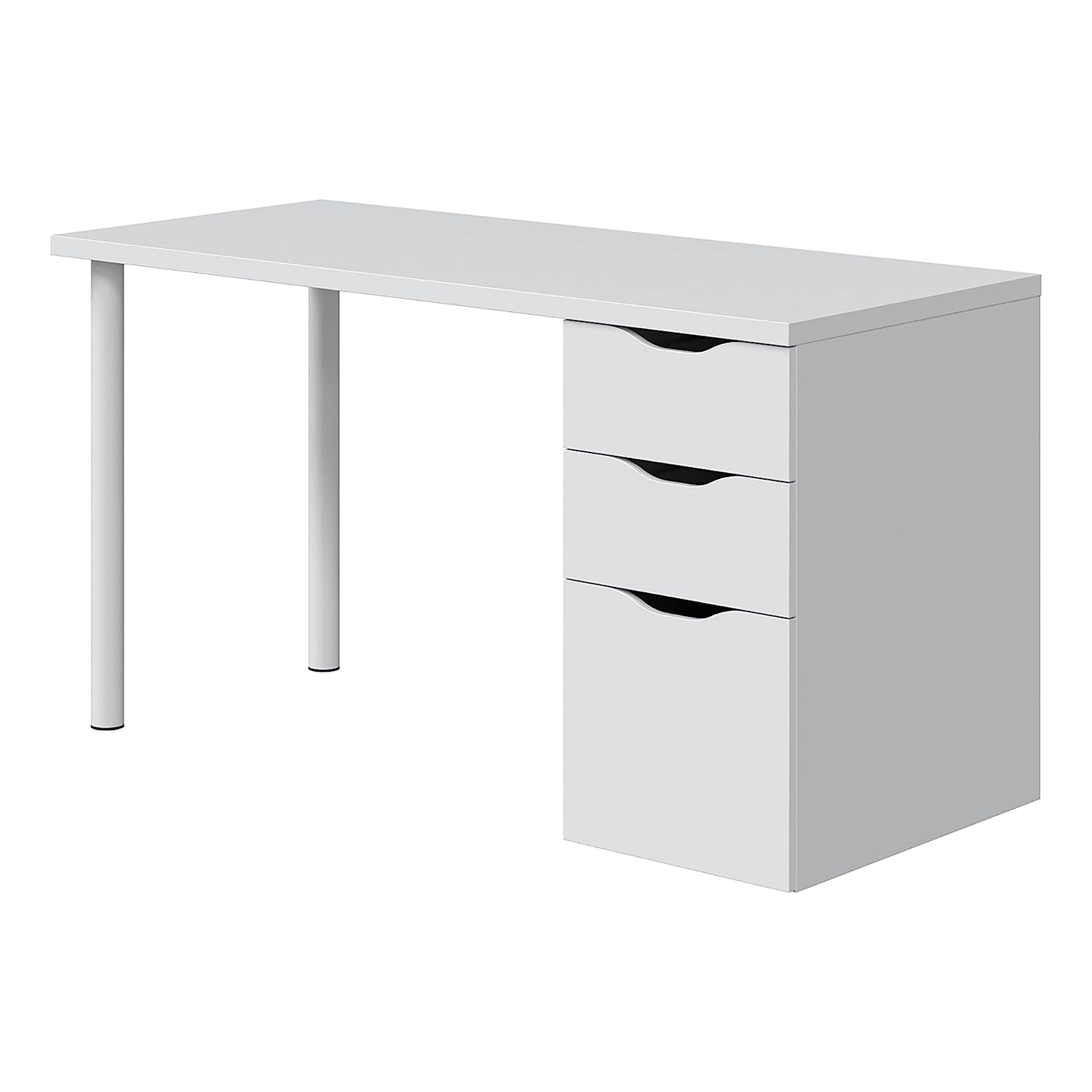 Bureau Athena en aggloméré blanc avec 3 tiroirs et pieds en métal 138x60 cm 74h