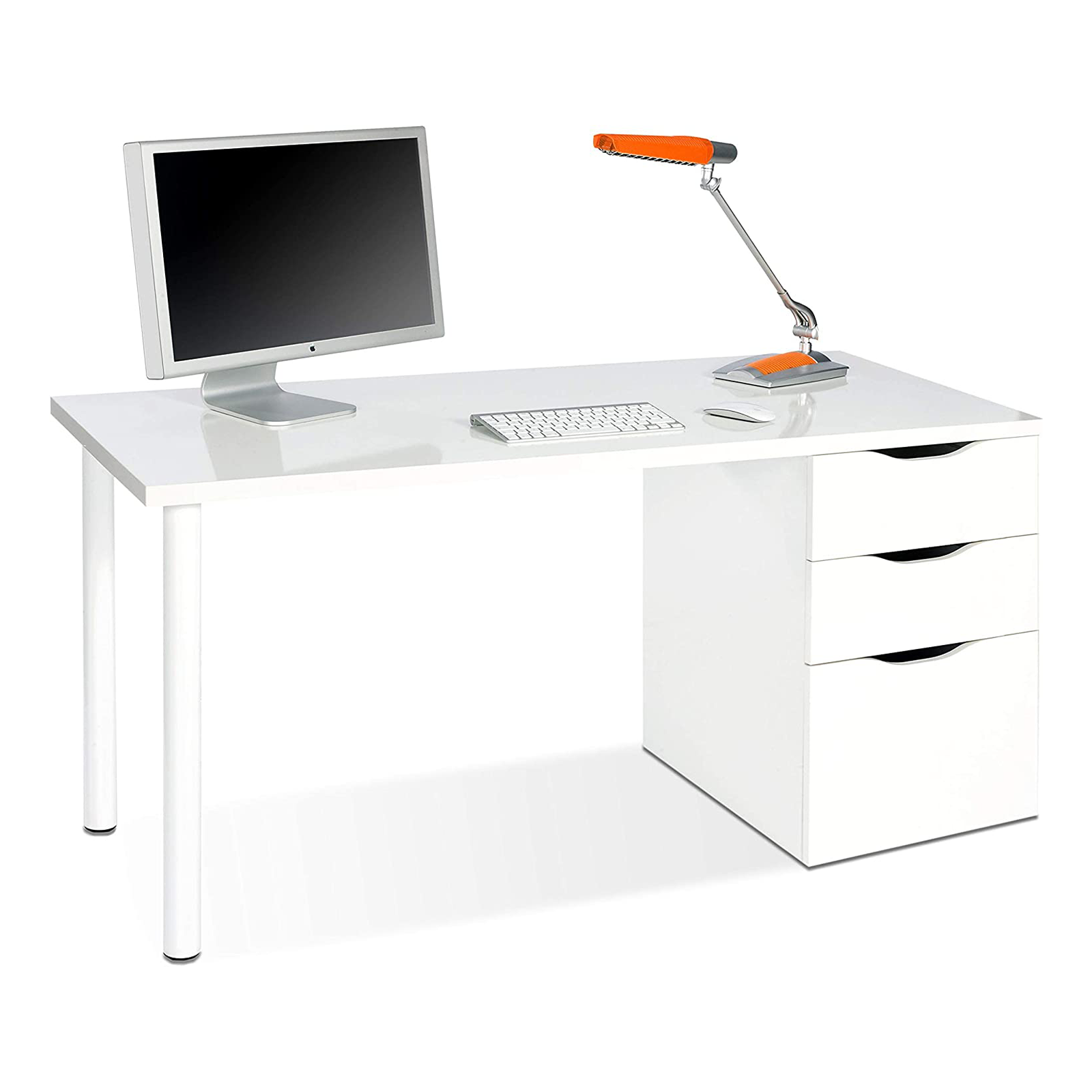 Bureau Athena en aggloméré blanc avec 3 tiroirs et pieds en métal 138x60 cm 74h