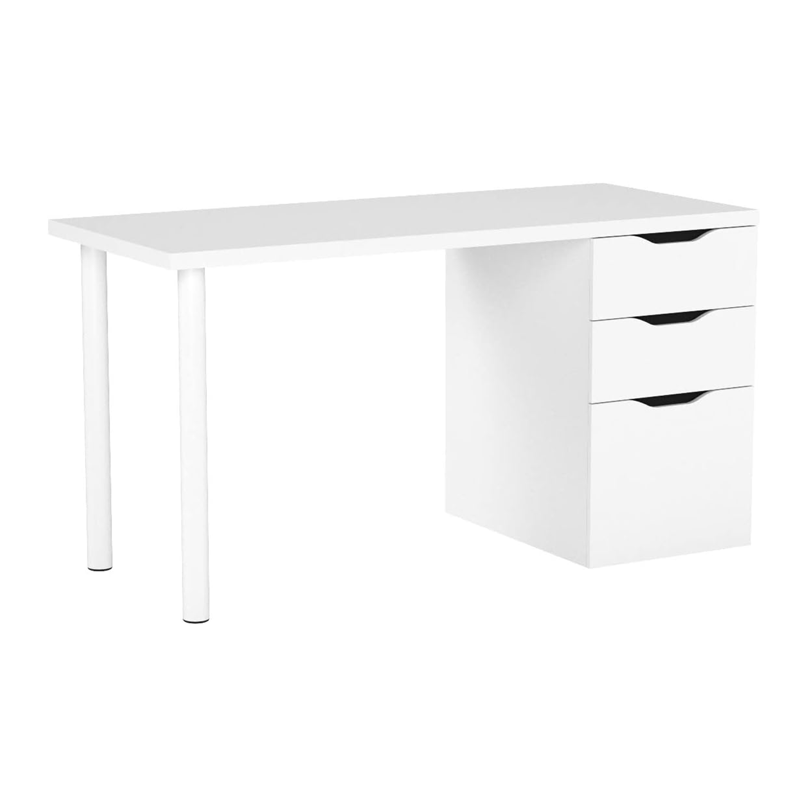 Bureau Athena en aggloméré blanc avec 3 tiroirs et pieds en métal 138x60 cm 74h