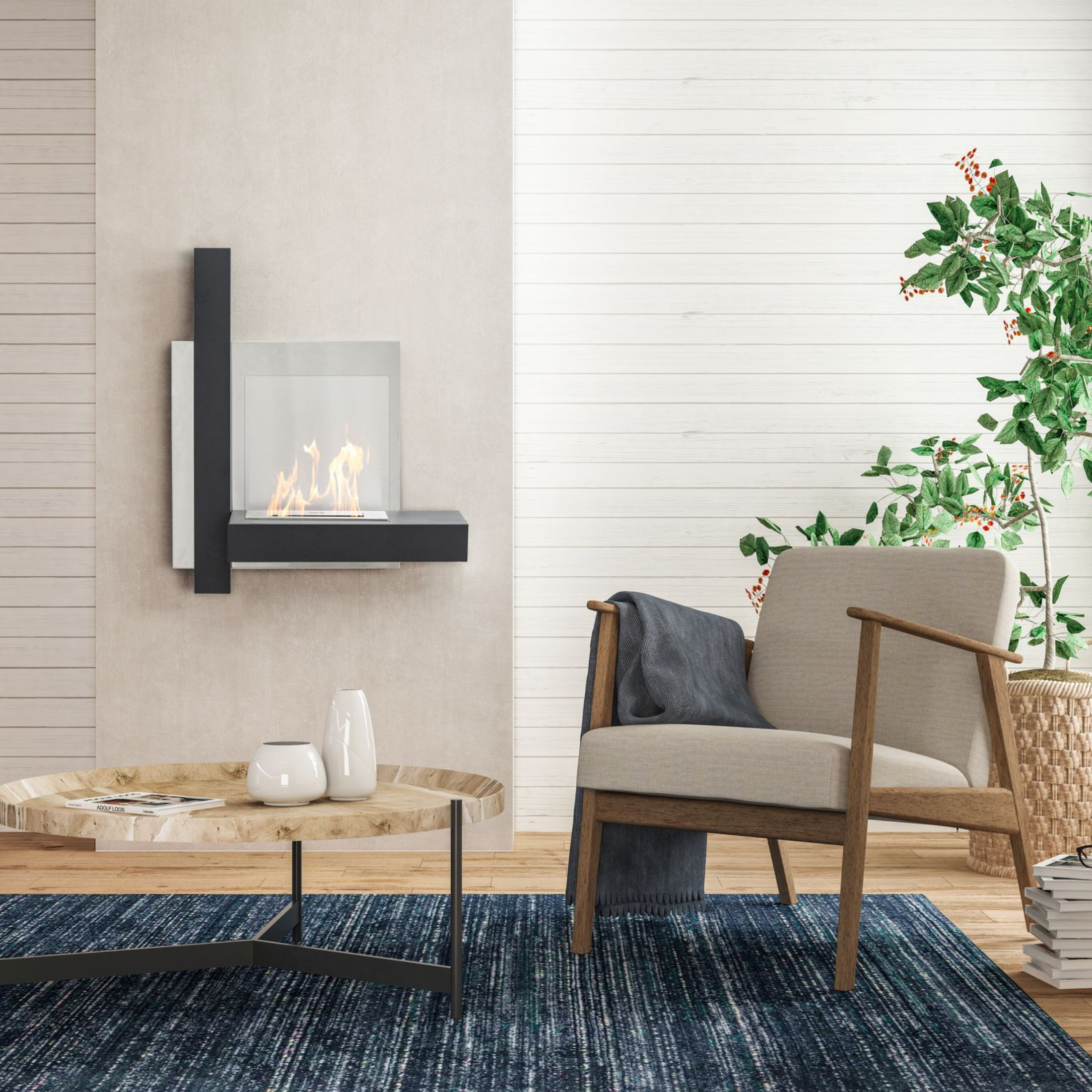 Caminetto bioetanolo "Thomas" da parete in vetro temperato cm 72x22 63h