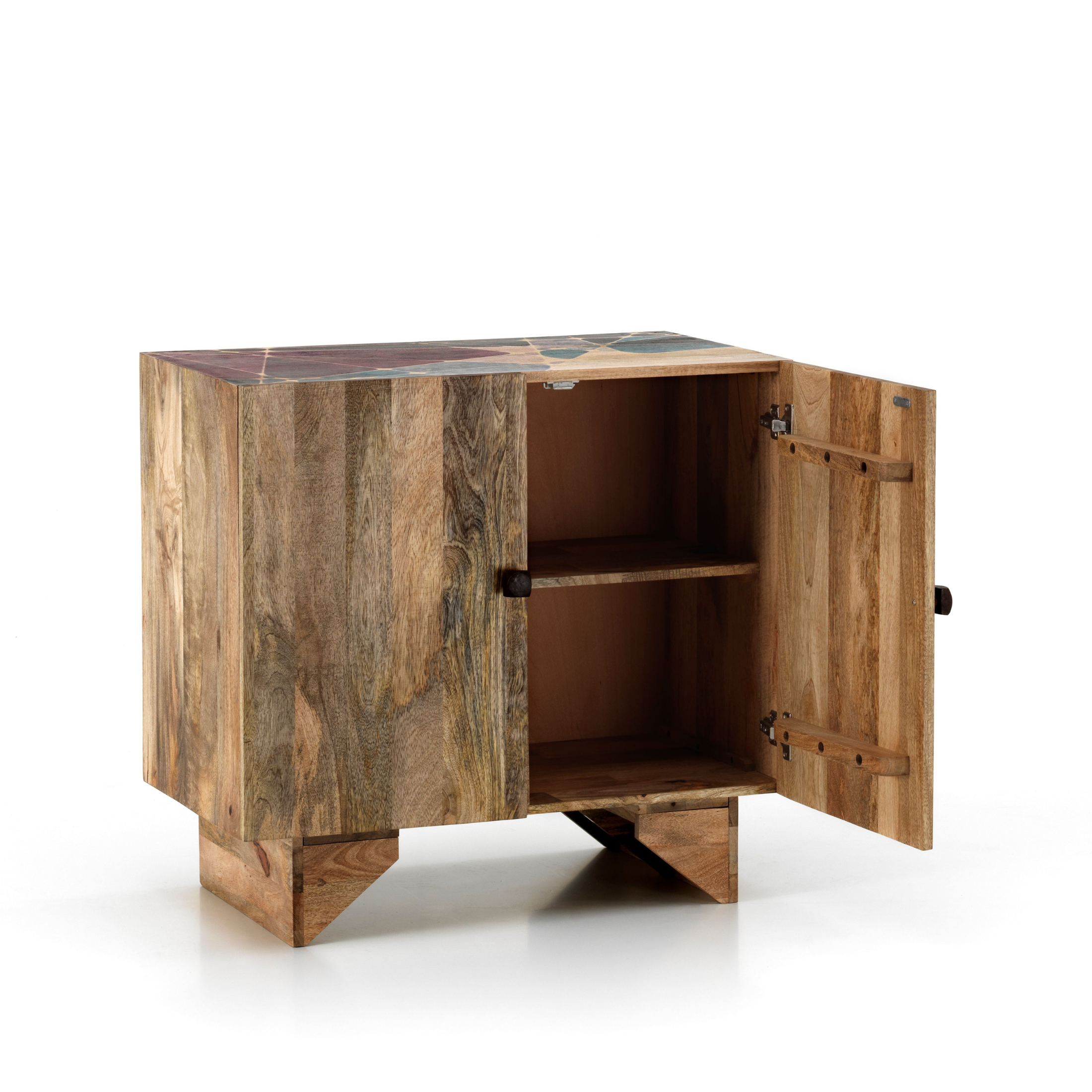 Madia etnica in legno di mango "Riki" da soggiorno 2 ante cm 81x45 75h