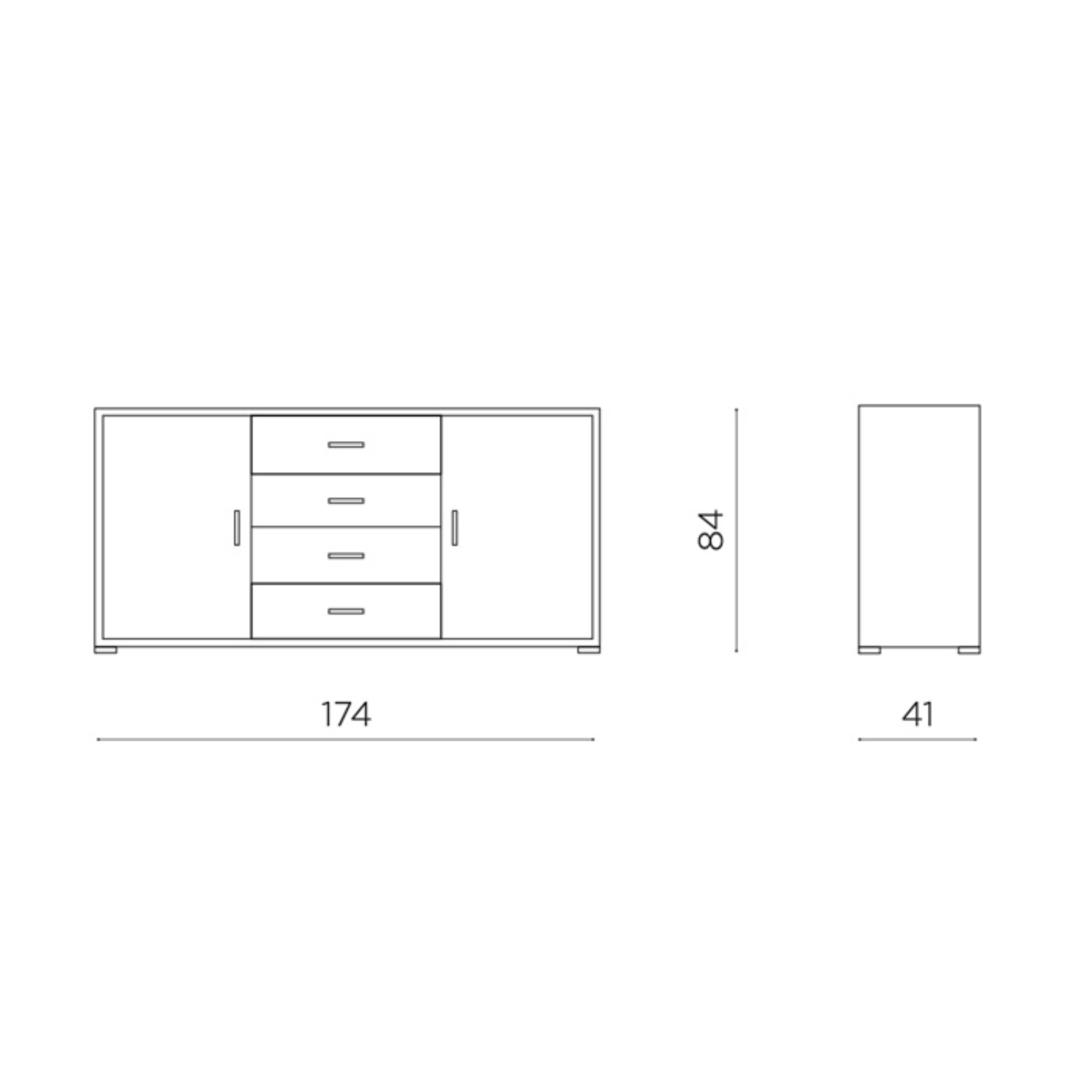 Madia moderna 2 ante 4 cassetti "Tessa" in legno cm 174x41 h 84