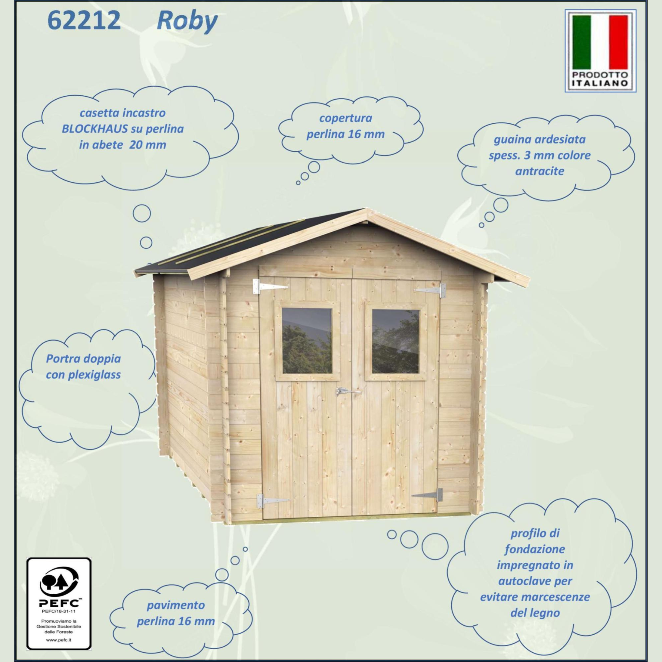 Abri de jardin en bois "Roby" 198x198 cm 215h porte double vitrage