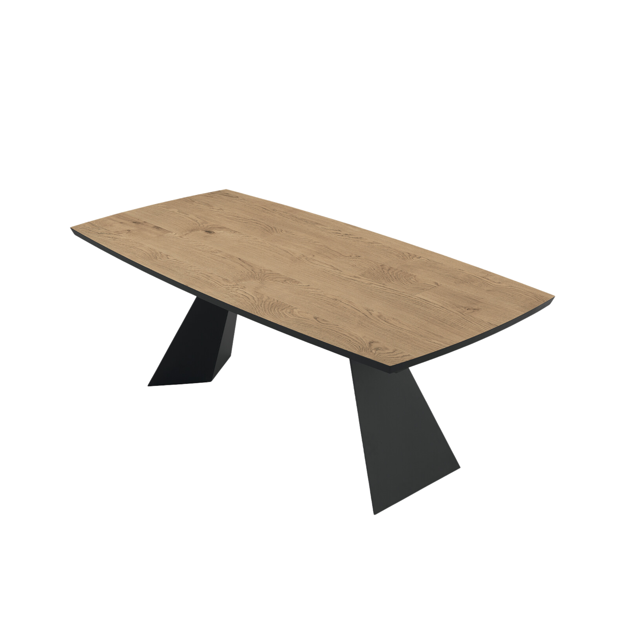 Tavolo fisso da pranzo "Nora" con base in metallo e piano in legno rovere