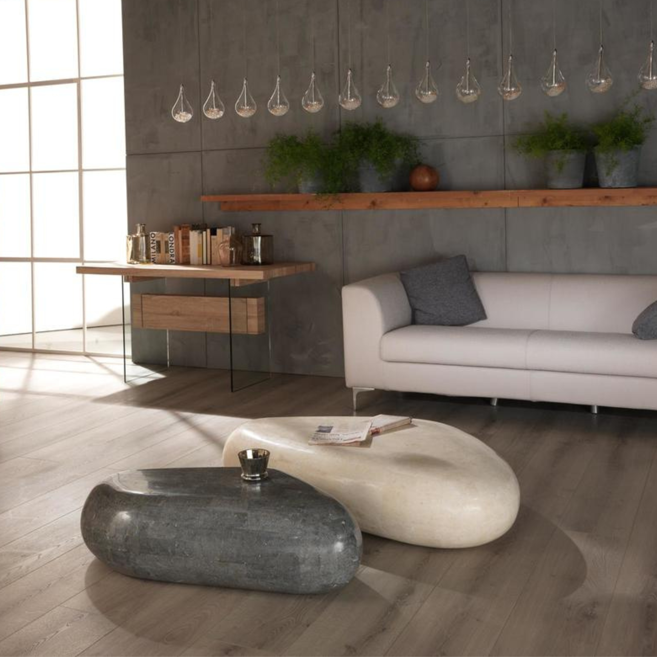 Tavolino basso in pietra fossile "Sandu" da caffè