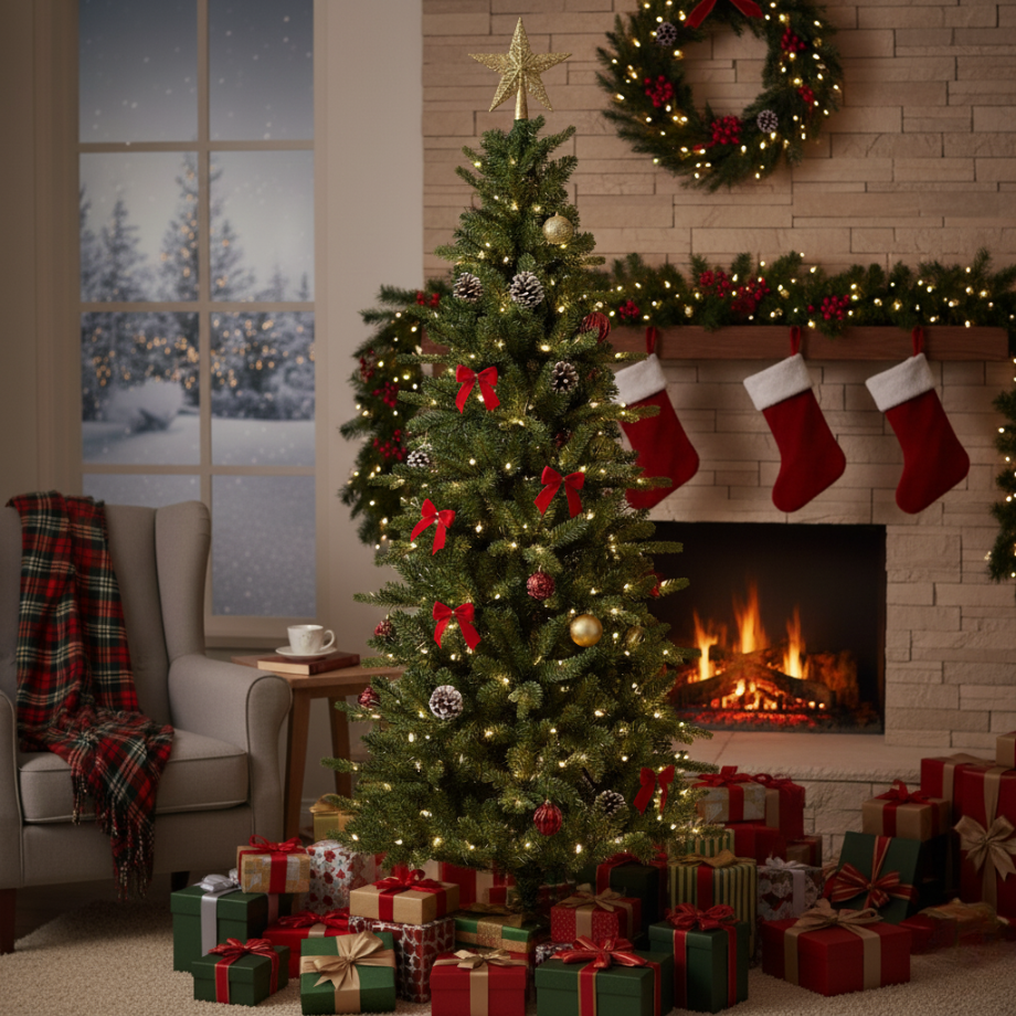 Albero di Natale slim "Arielis Slim" con micro Led in PE Effetto Real Touch + PVC