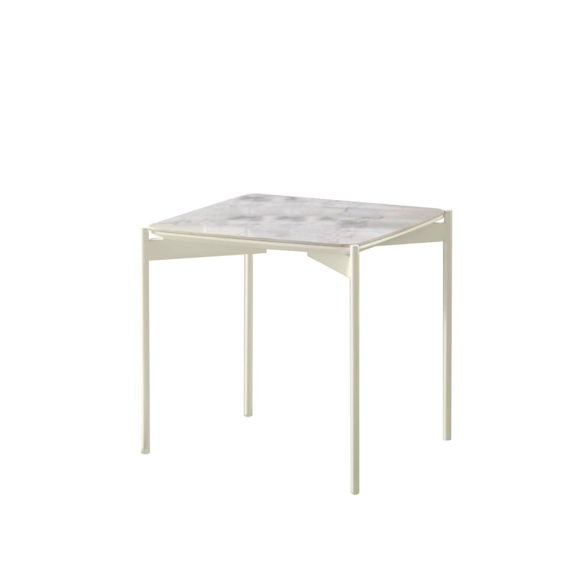 Tavolino basso da salotto "Ivy" top in ceramica effetto marmo e gambe in metallo cm 55x55 35h