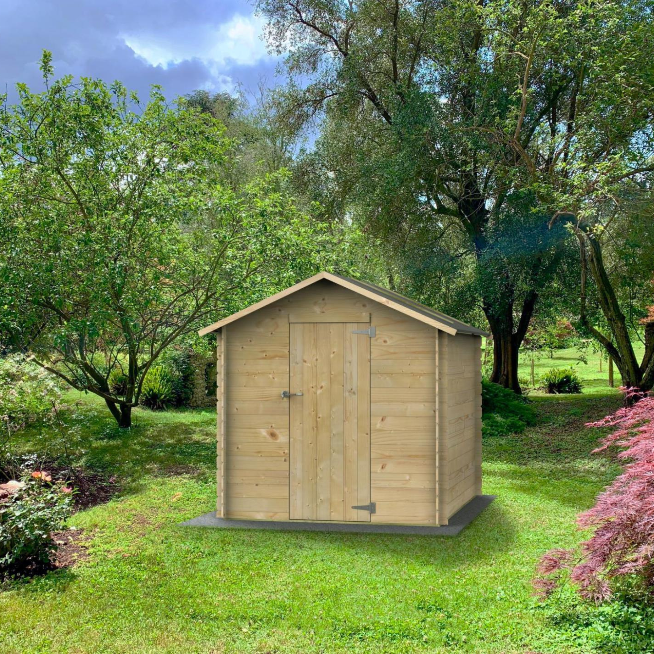 Casetta in legno da giardino "Formia" porta singola a battente cieca cm 178x218 188h