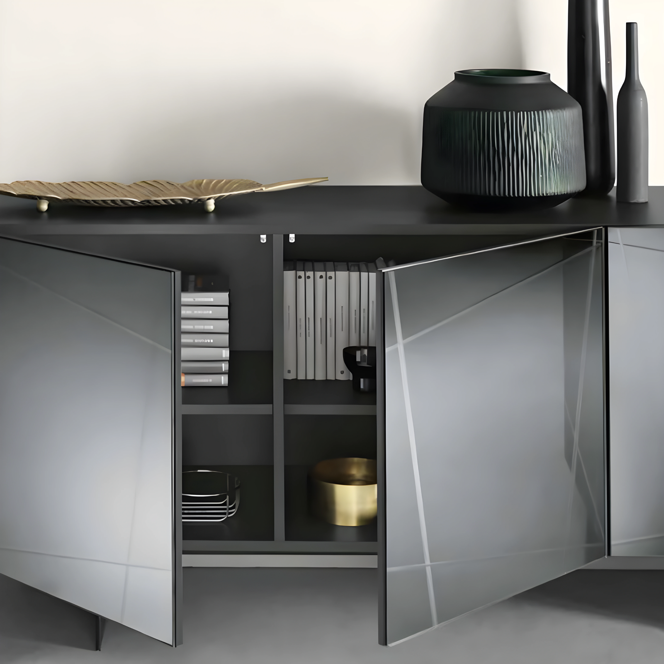 Buffet moderne déjà assemblé en bois "Iside" 3 portes miroir 180x50 h80 cm