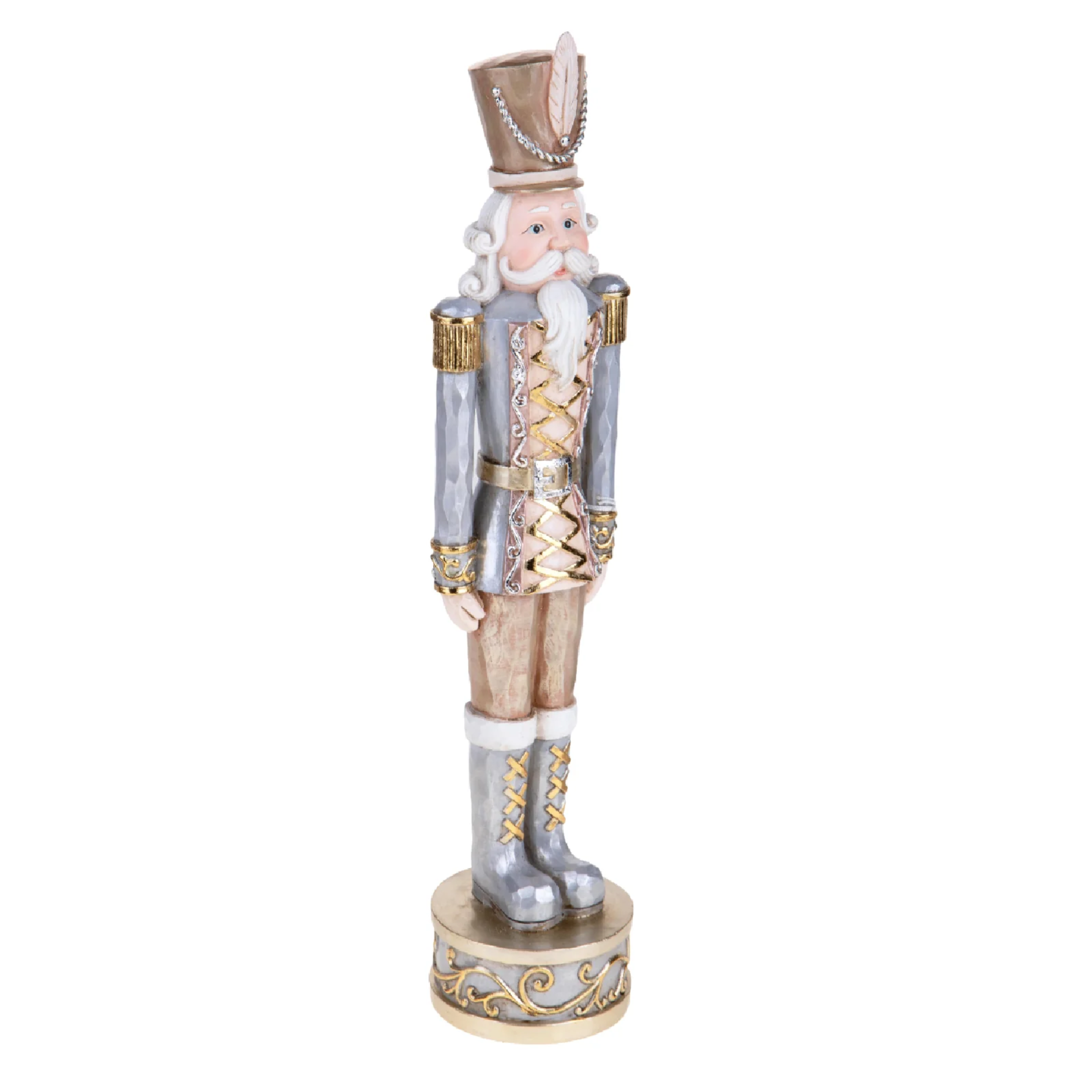 Statuetta soldato schiaccianoci con cappello decorazione natalizia elegante in resina cm 38h