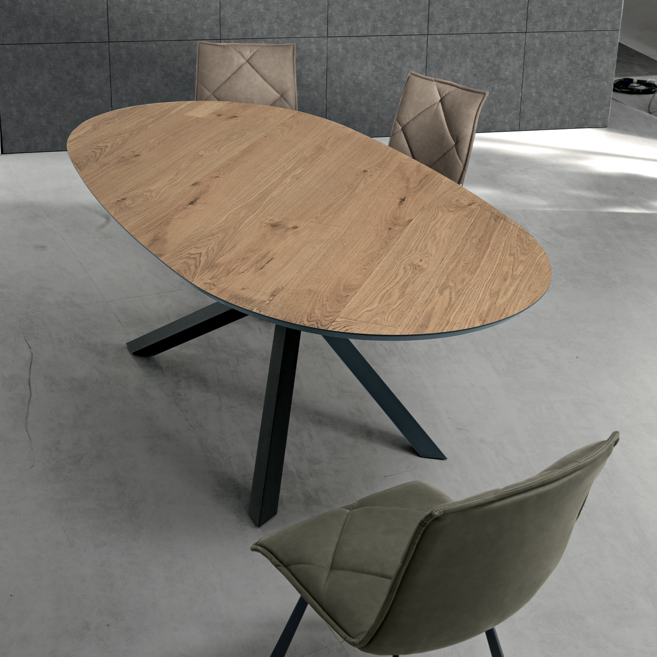 Tavolo fisso moderno da pranzo "Canyon" con base in metallo e piano in rovere cm 210x109 75h