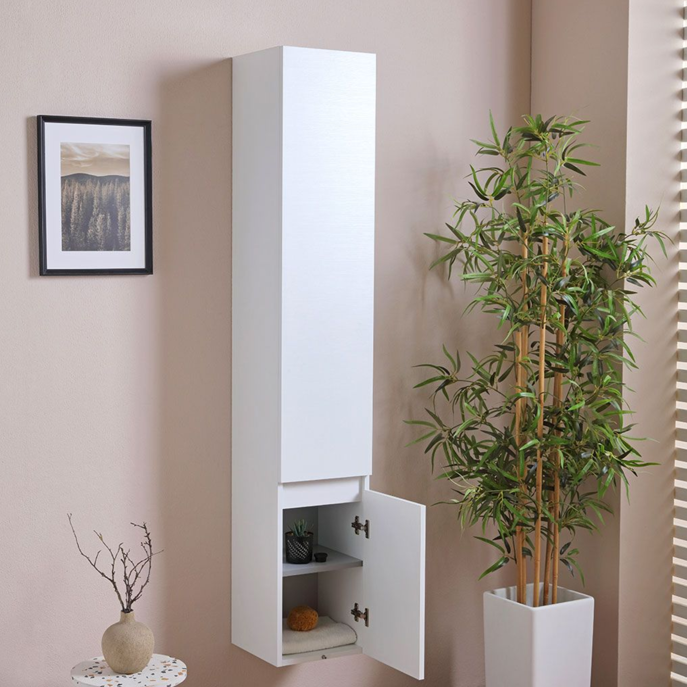 Pensile alto sospeso bianco effetto legno a due ante cm 30x30 170h
