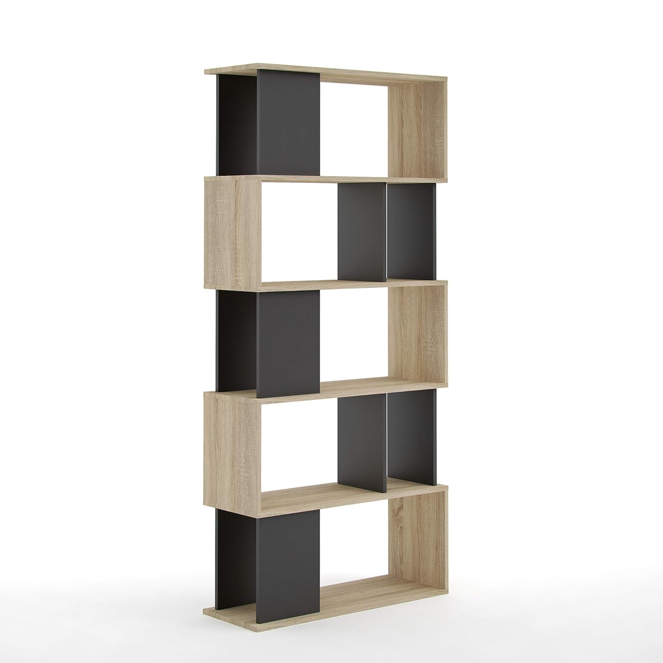 Librería alta abierta Alida con 5 estantes de madera 90x25 cm 180h