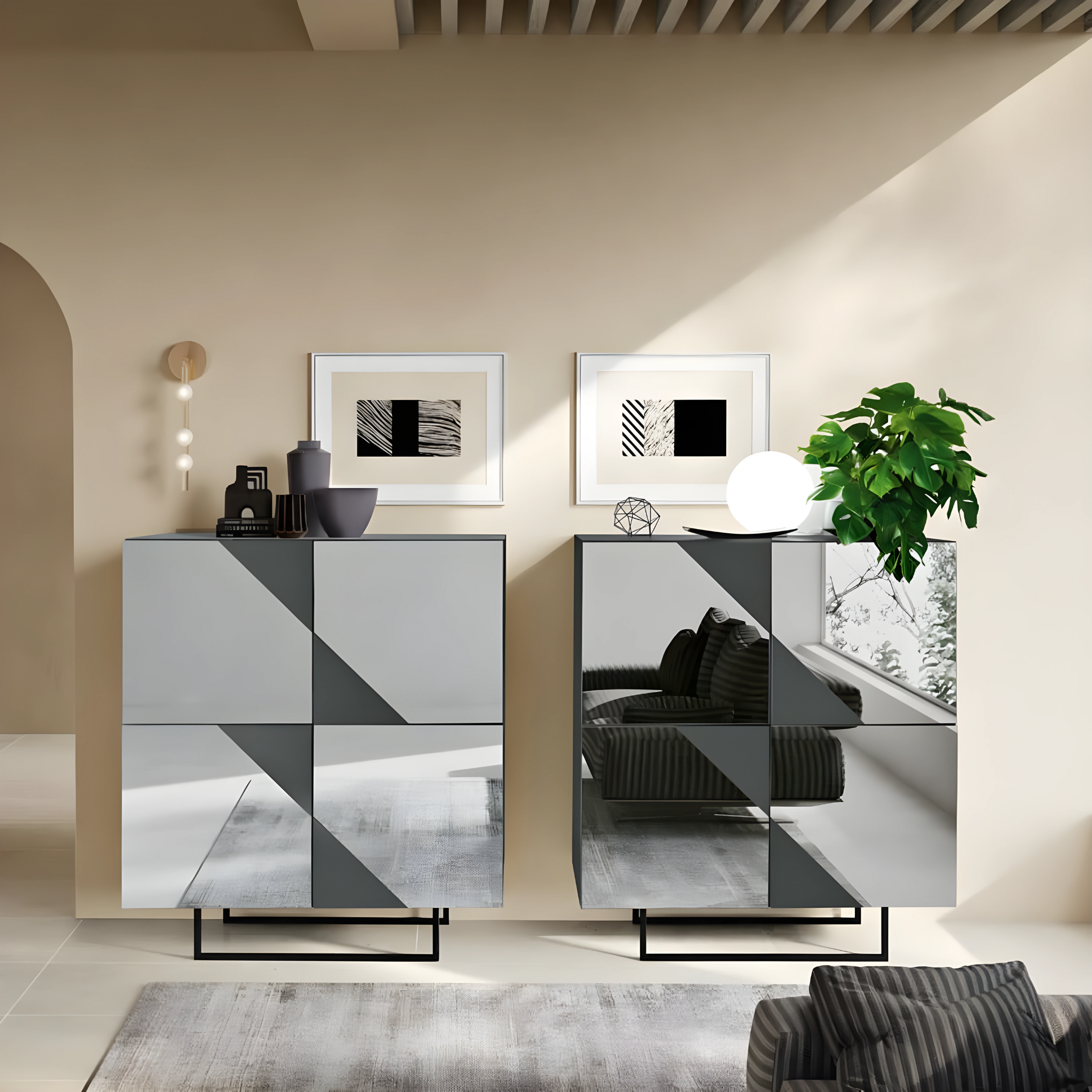 Madia 4 ante con specchio "Mirrors" già assemblata cm 140x50 h140