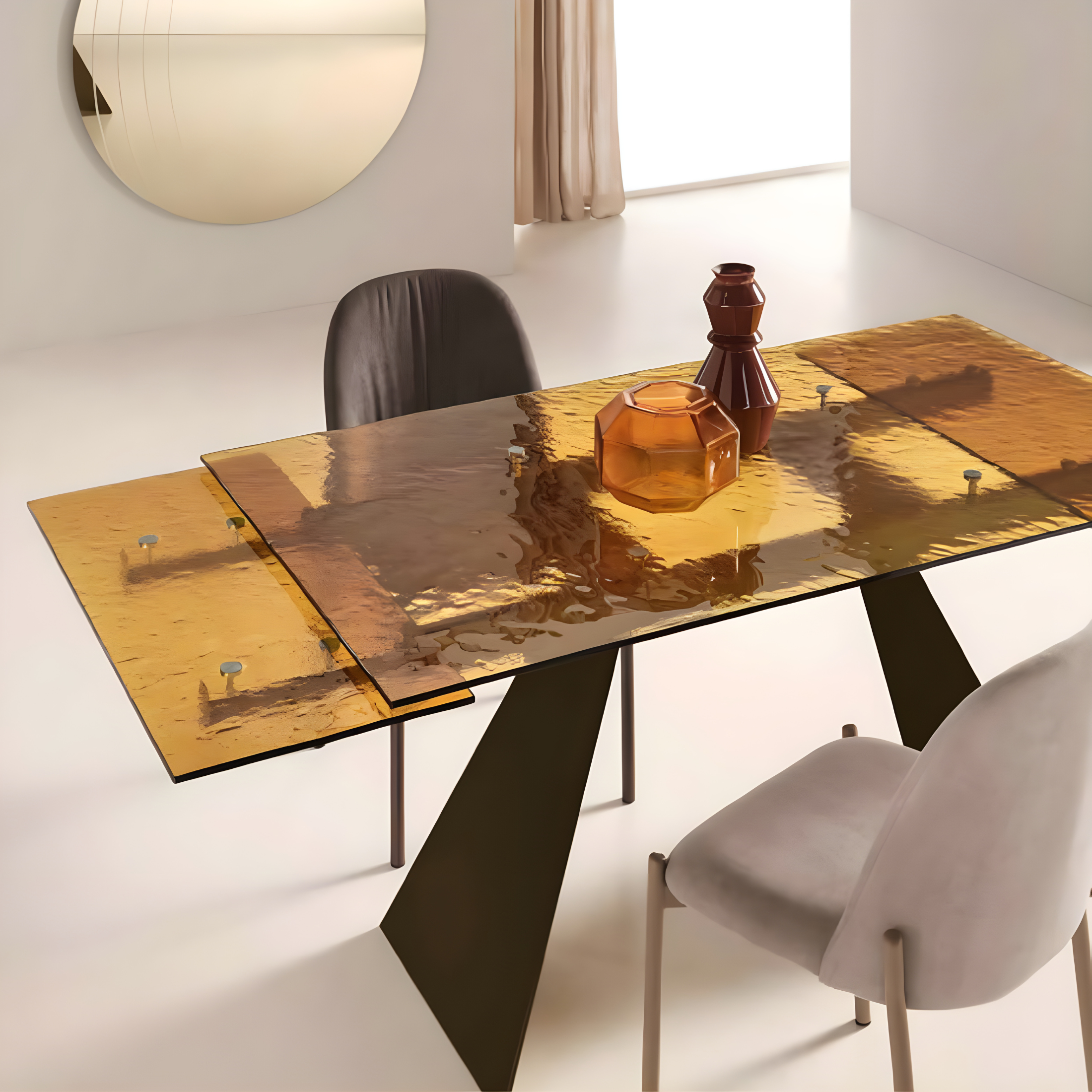 Tavolo rettangolare "Walter" allungabile con piano in vetro martellato trasparente cm 160/240x90 75h