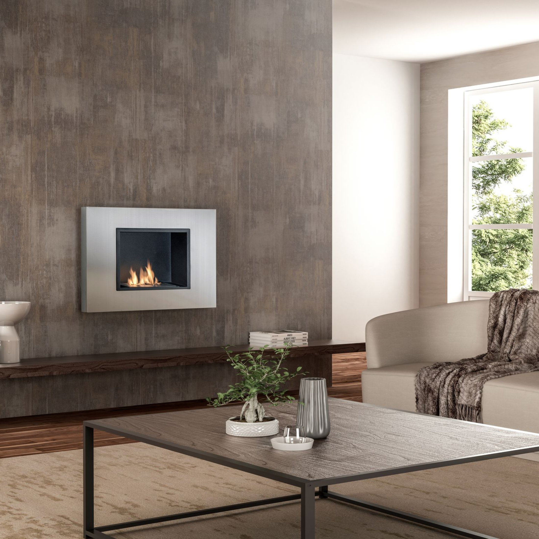 Chimenea de bioetanol de pared "Winter J" en acero satinado 78x17 cm 54h