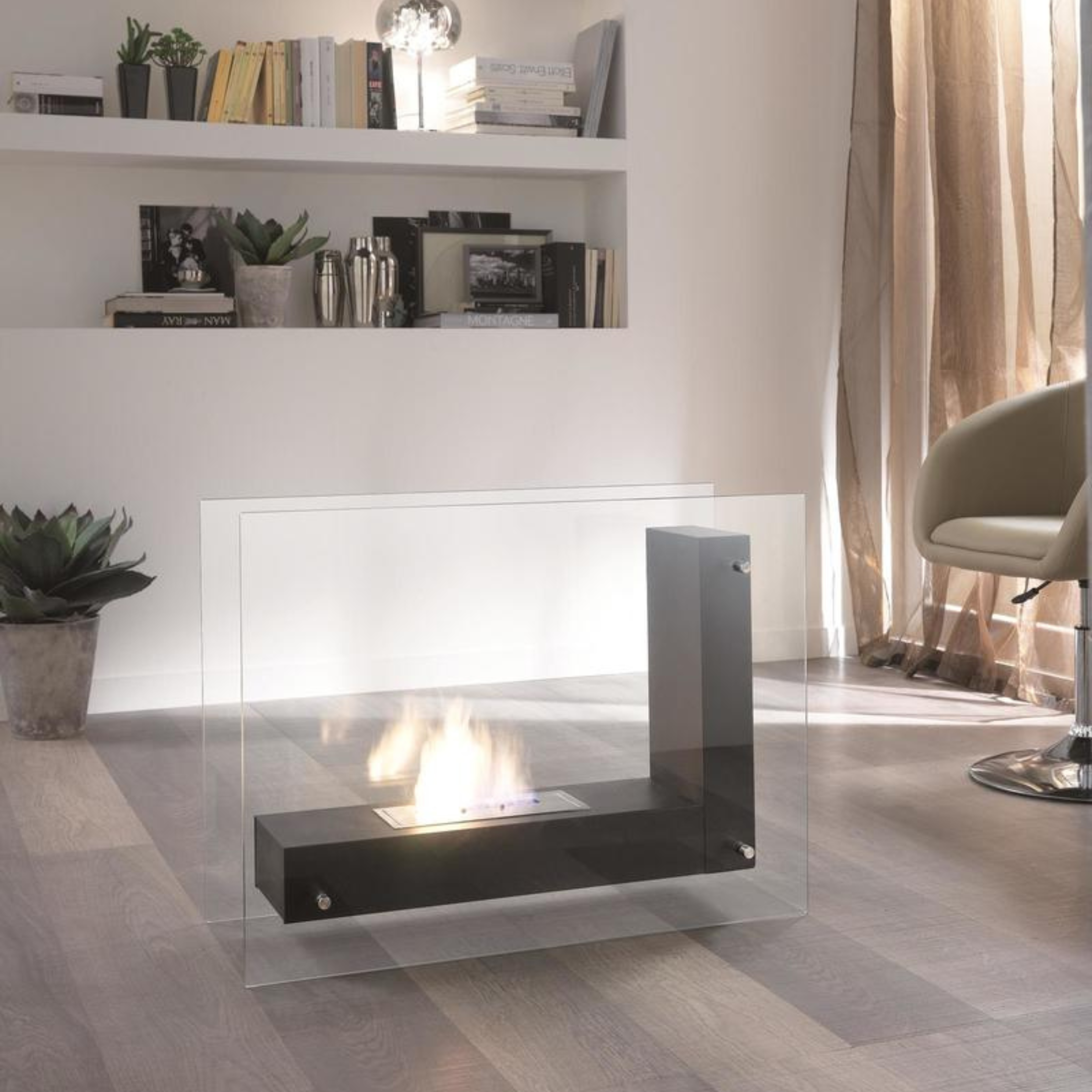 Caminetto bioetanolo "Sparen" da terra in vetro temperato cm 80x31 60h