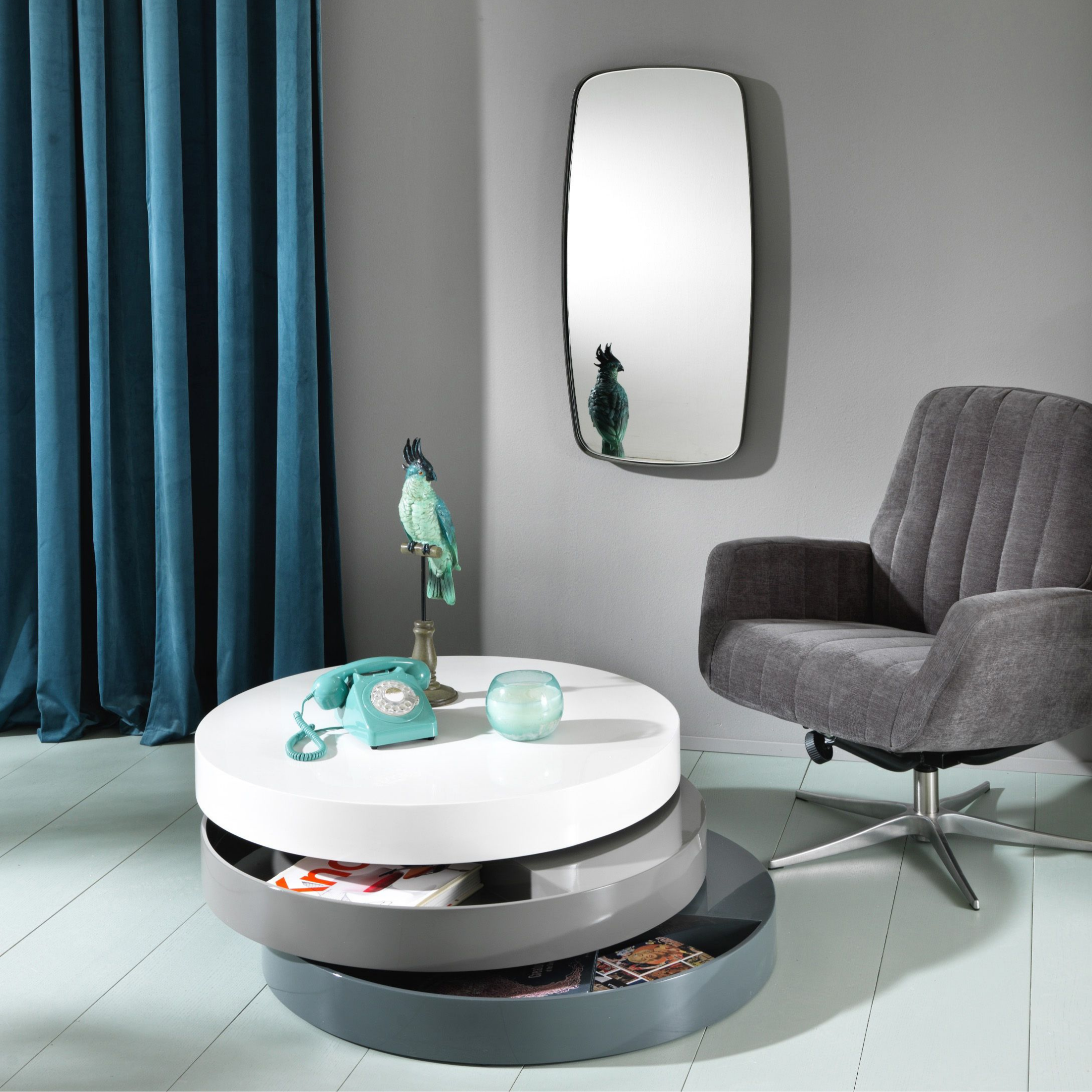 Tavolino basso contenitore "Drop1" in MDF laccato cm 90x90 32h