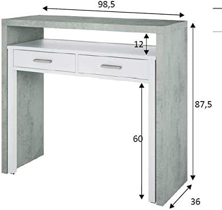Scrivania in legno cemento con vano estraibile e cassetti bianchi cm 36x99 88h