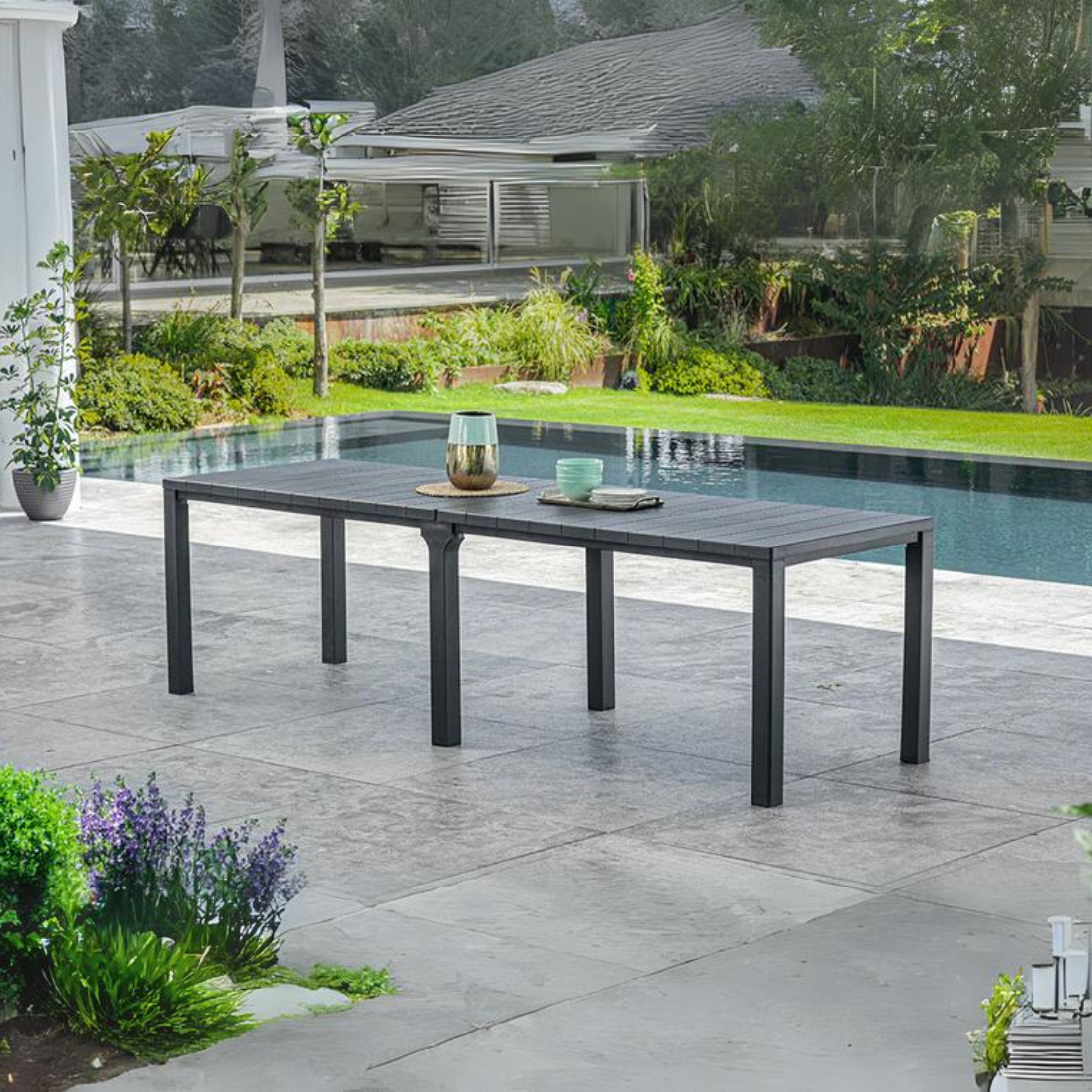 Tavolo da esterno "Julie" dogato in resina quadrato e rettangolare per giardino cm 295x90 74,5h