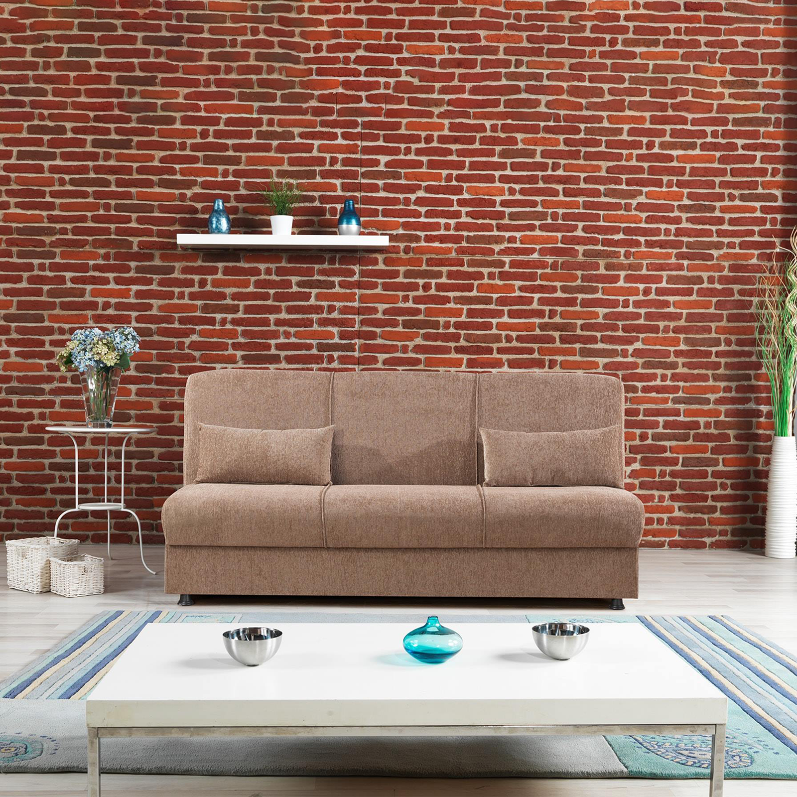 Divano prontoletto con contenitore "Cosy" a 3 posti in tessuto cm 190x64 90h