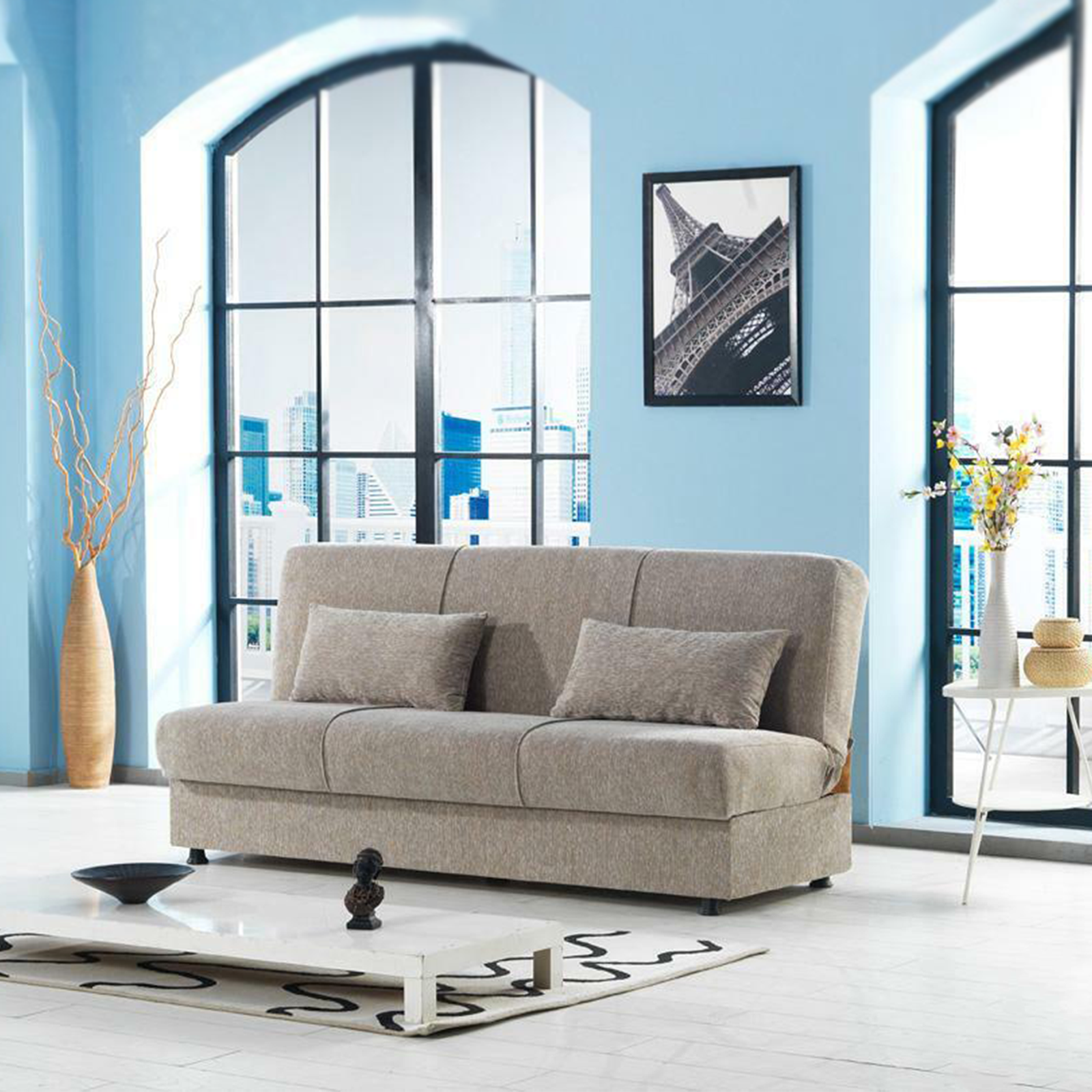Divano prontoletto con contenitore "Cosy" a 3 posti in tessuto cm 190x64 90h