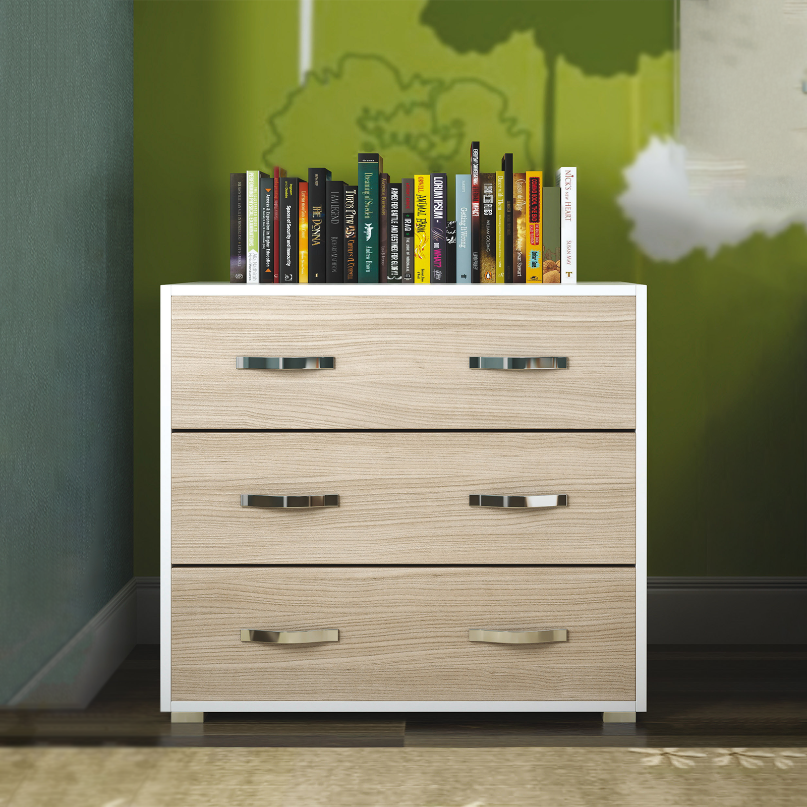 Cassettiera per camera da letto in legno Modern a 3 cassetti cm 91x45 81h