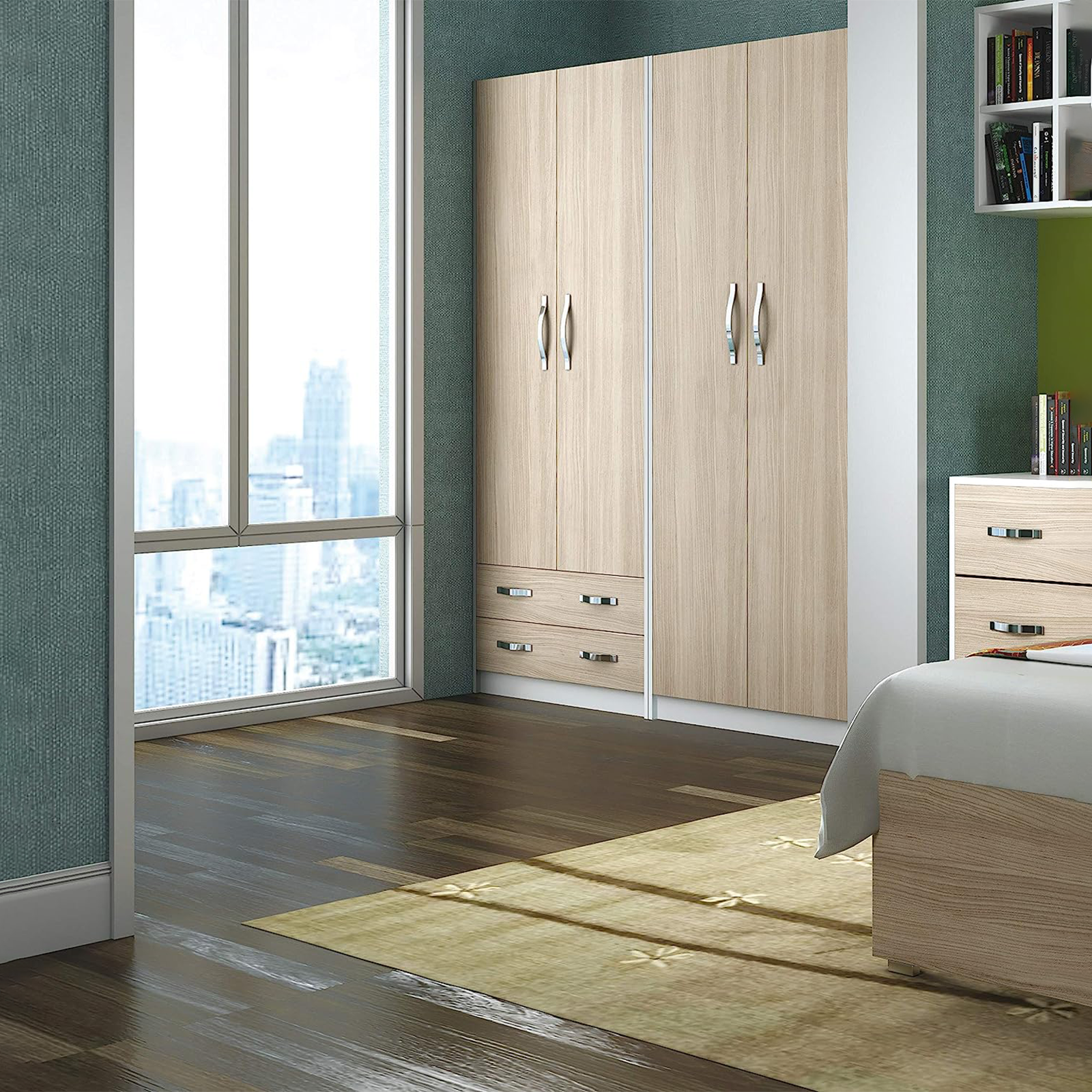 Armadio camera da letto a due ante e con 2 cassetti in legno olmo "Modern" cm 91x52 210h