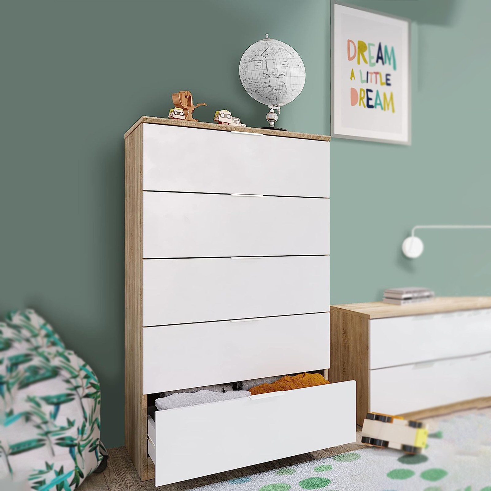 Cassettiera per camera da letto "LC" in legno rovere a 5 cassetti cm 60x40 110h