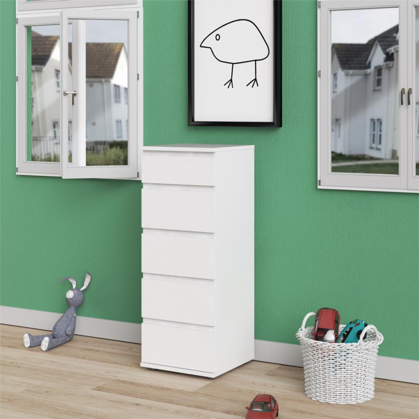 Cassettiera moderna per camera da letto "Nova" in legno bianco e rovere