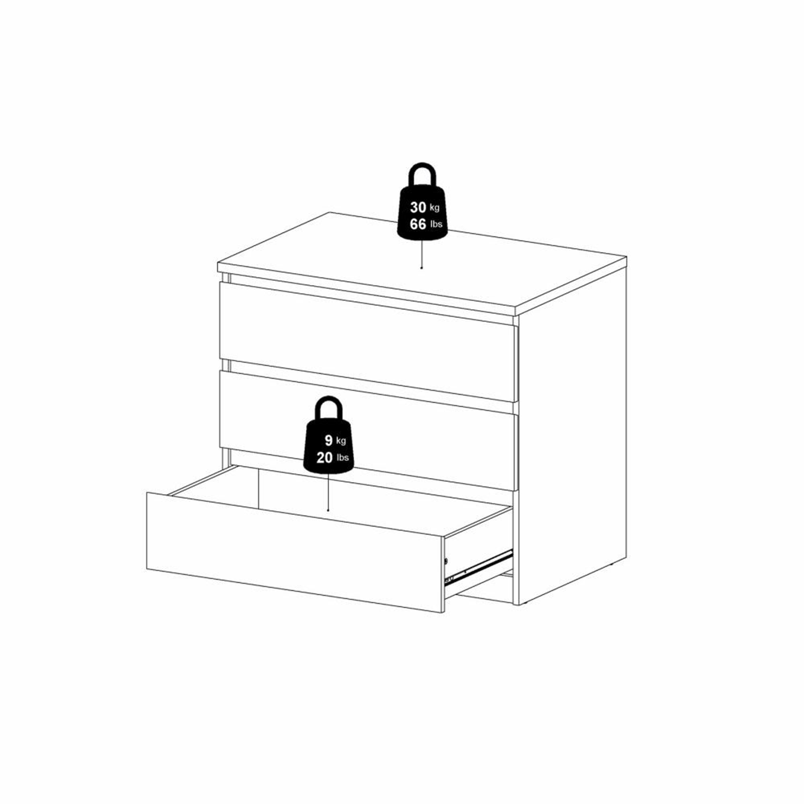 Cassettiera moderna per camera da letto "Naia" in legno bianco e cemento