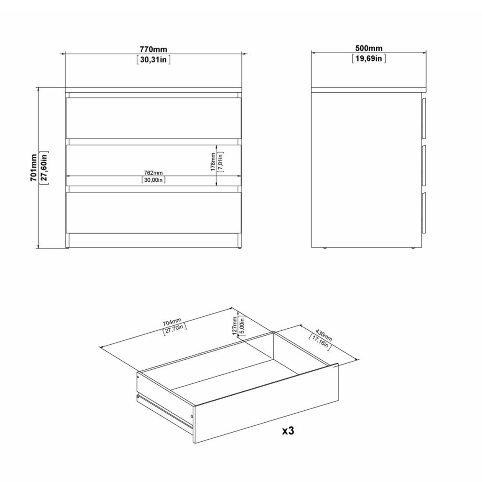 Cassettiera moderna per camera da letto "Naia" in legno bianco e cemento