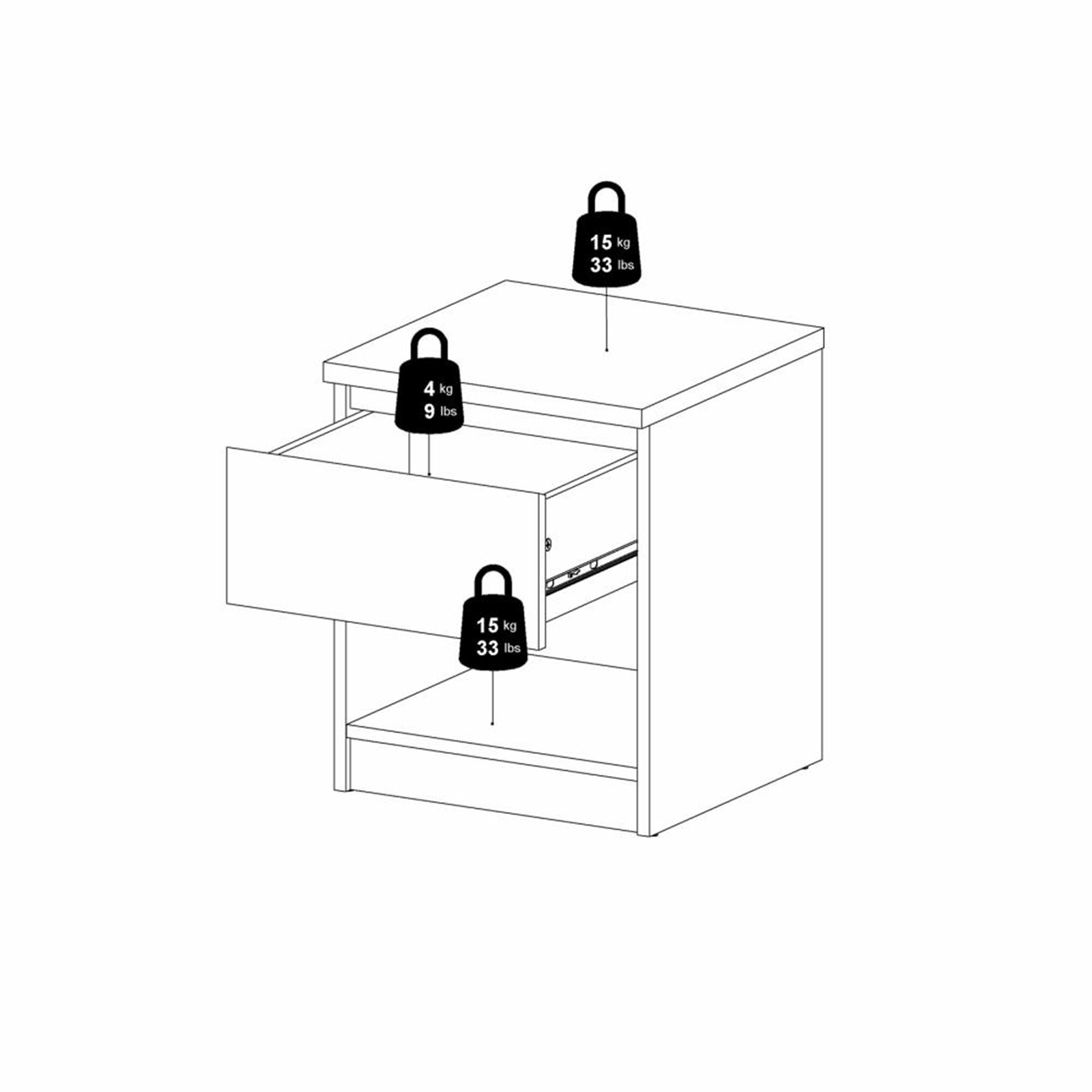Comodino moderno in legno "Naia" mobile da letto con 1 cassetto cm 40x40 50h